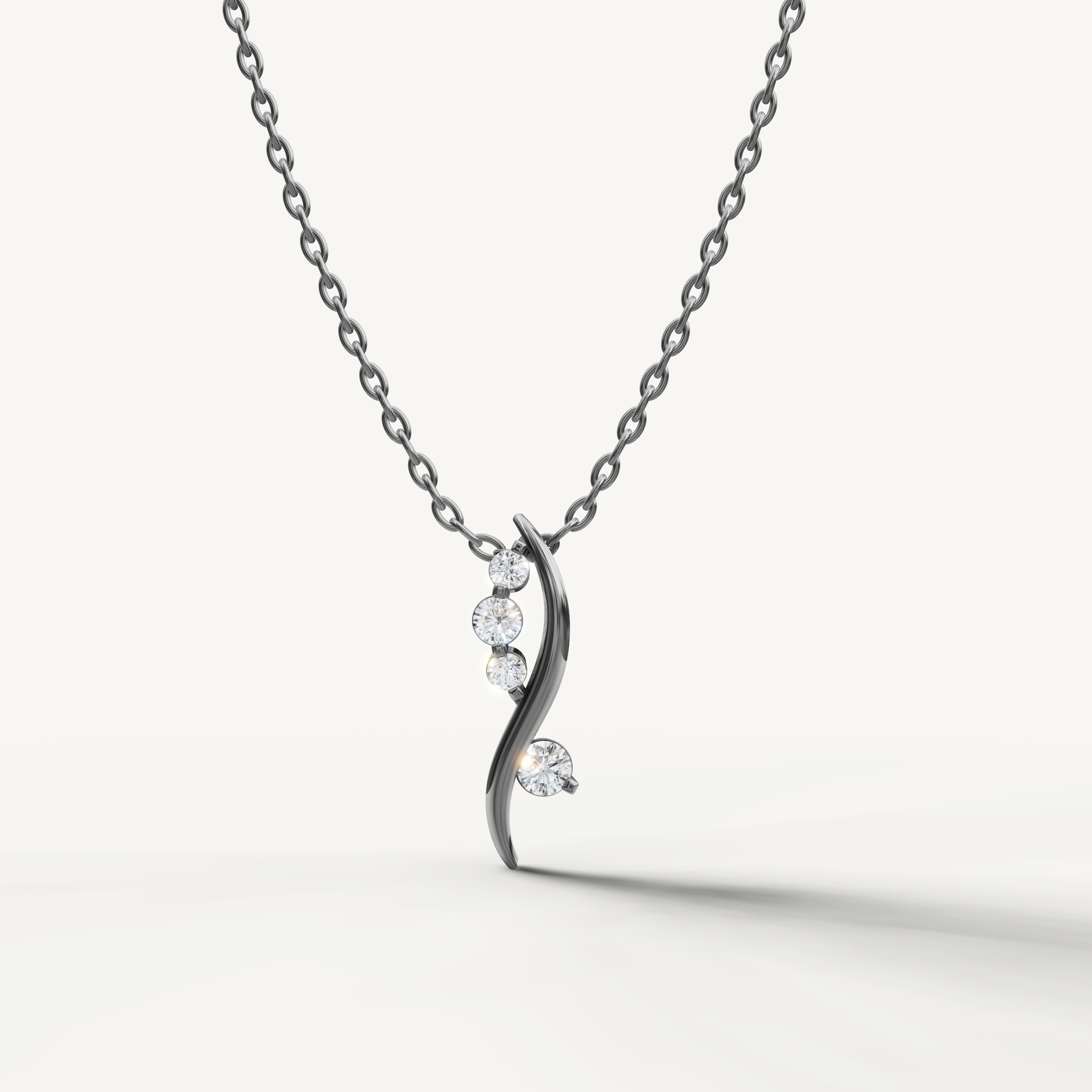Raul Diamonds Curved Diamond Drop Pendant Necklace in 14K White Gold