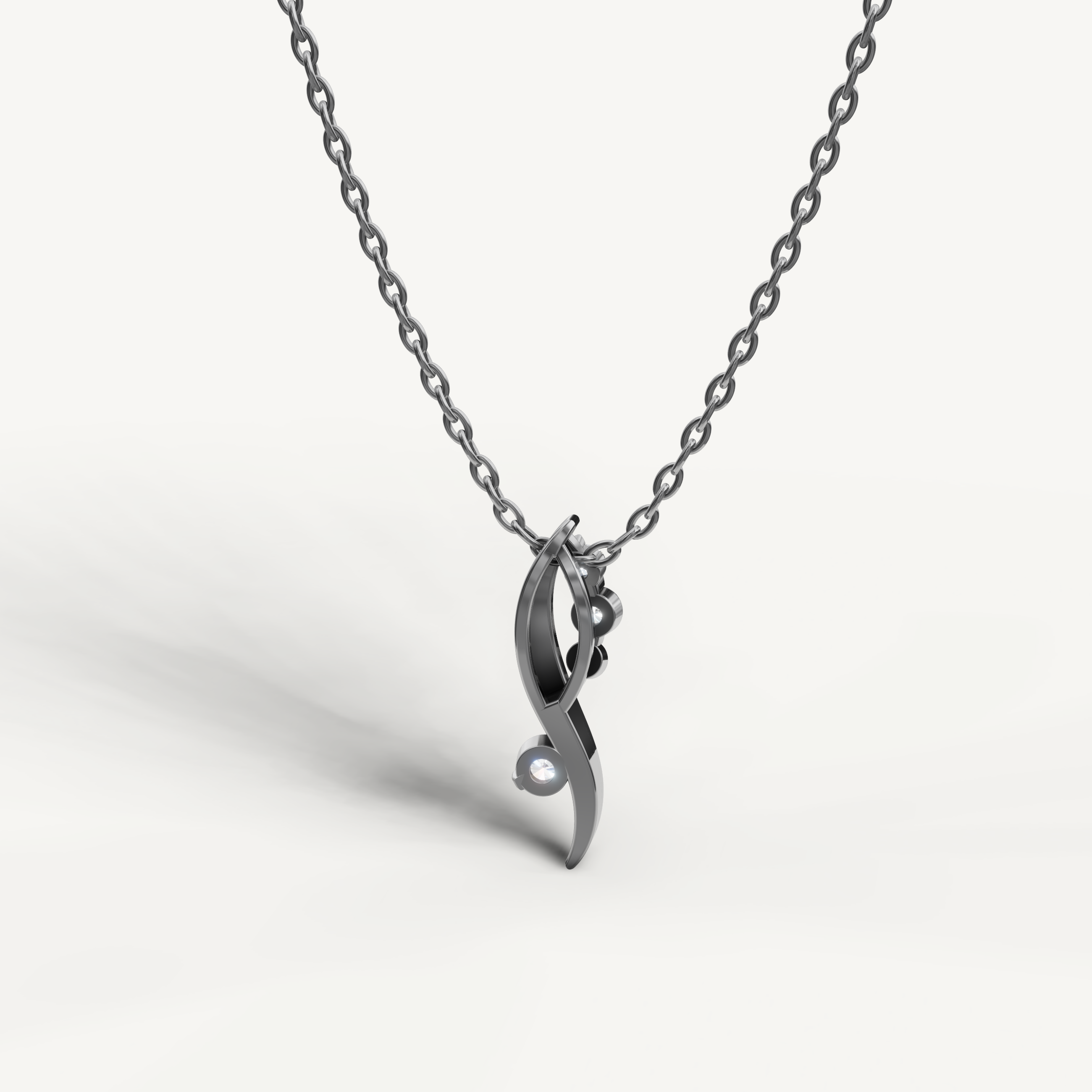 Minimalist Curved Lab Grown Diamond Pendant Necklace in White Gold