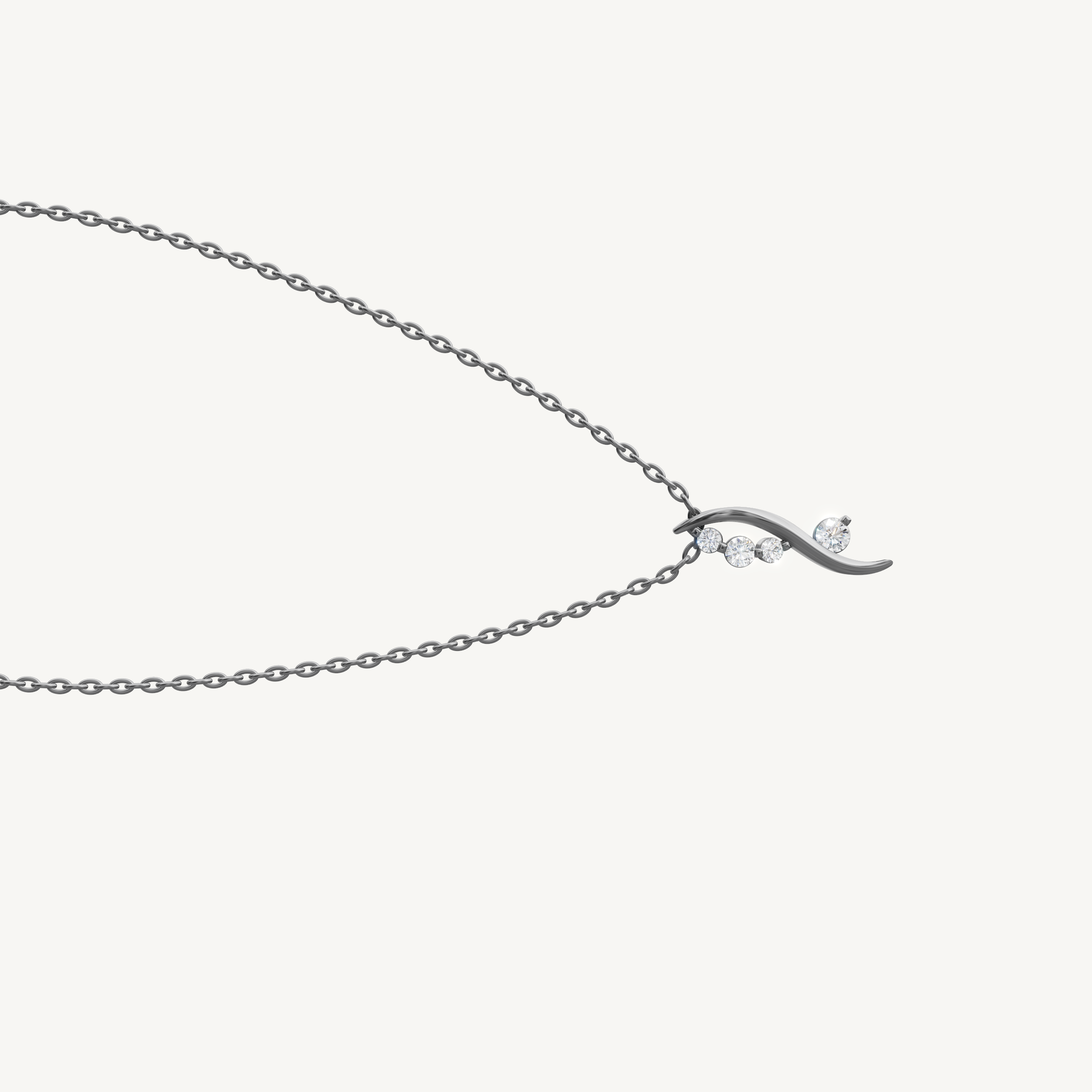 Modern Curved Diamond Accent Necklace in 14K White Gold