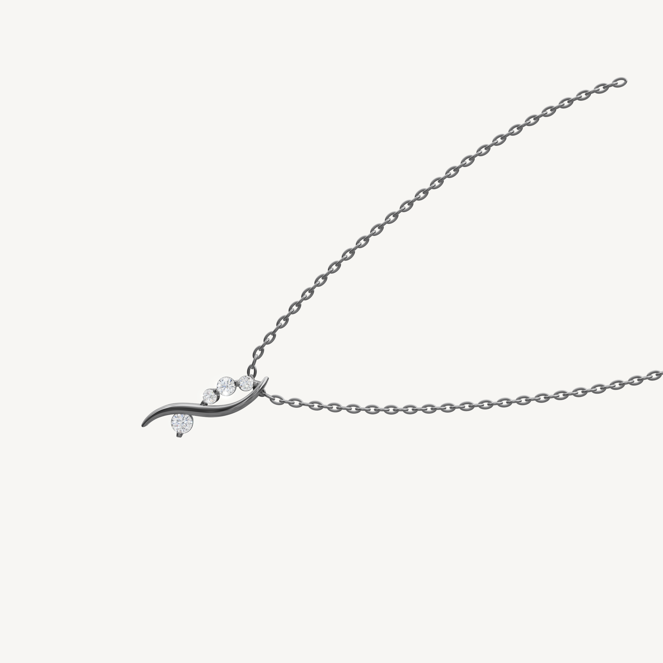 Dainty Wave Shape Lab Diamond Pendant Necklace in White Gold