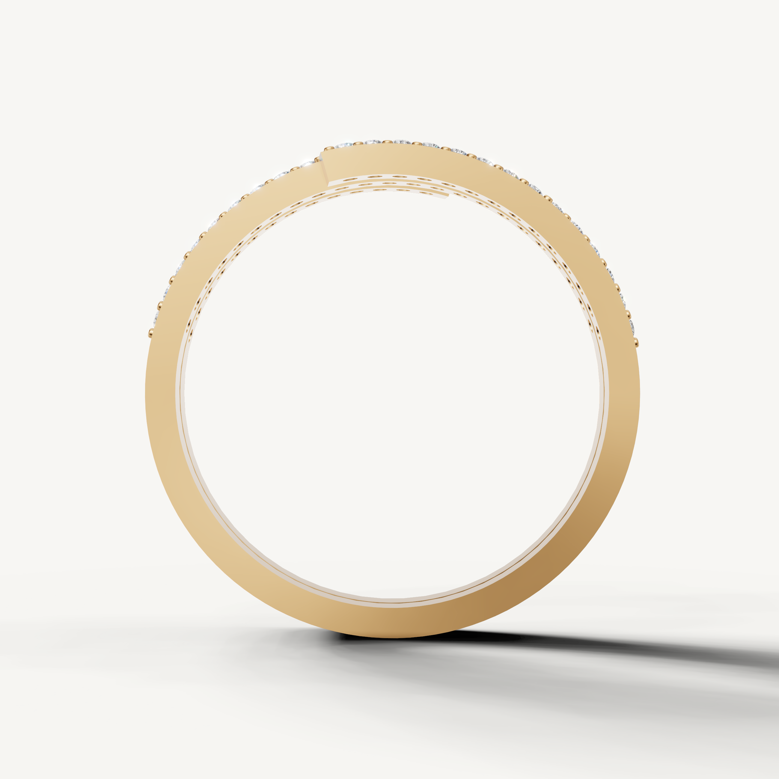 Modern yellow gold open spiral diamond wedding band with elegant sparkle
