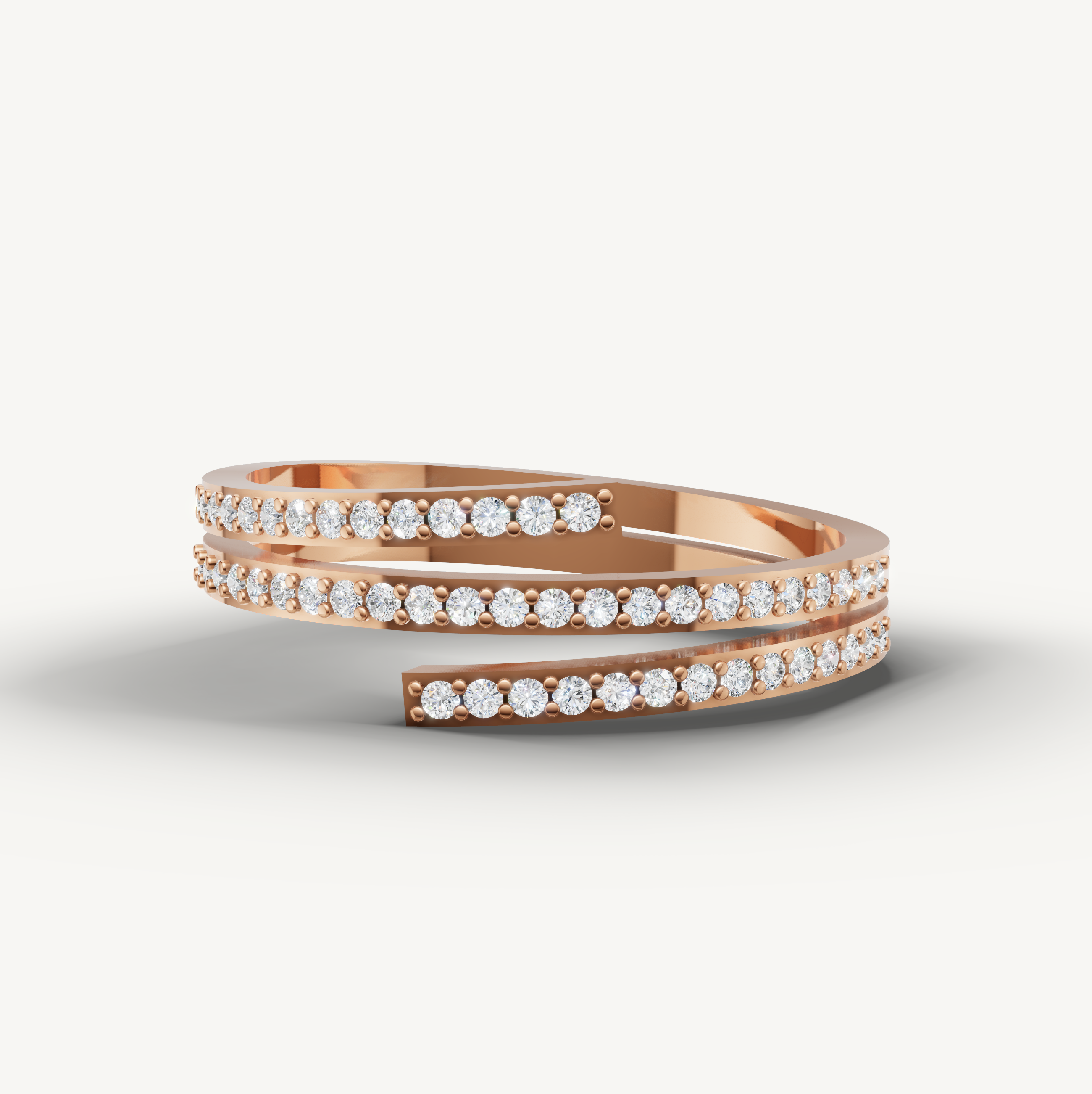 Rose gold wrap diamond wedding ring with multiple rows of round diamonds