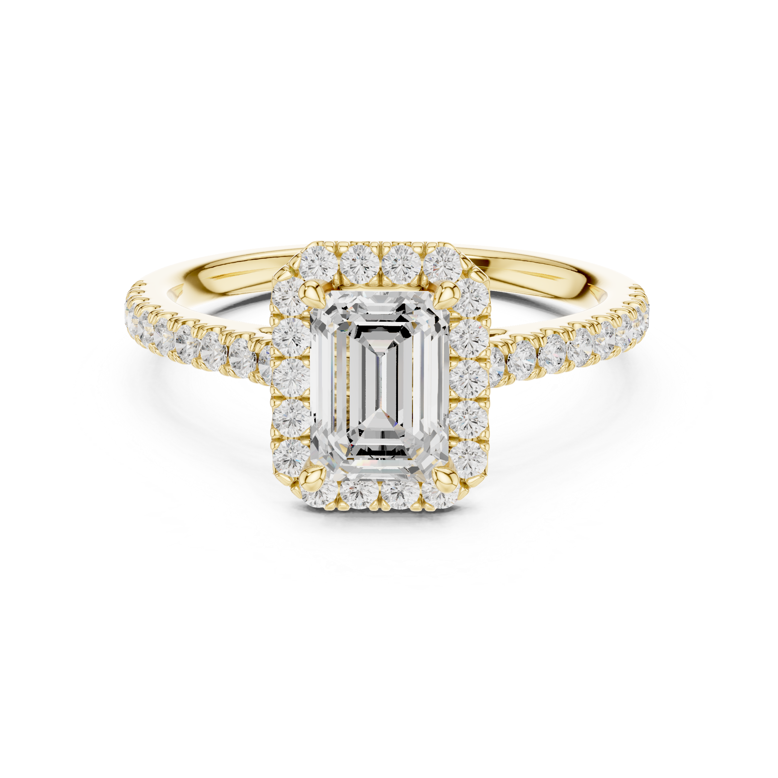 Emerald Cut Lab Grown Diamond Halo Engagement Ring with Pavé Diamond Band