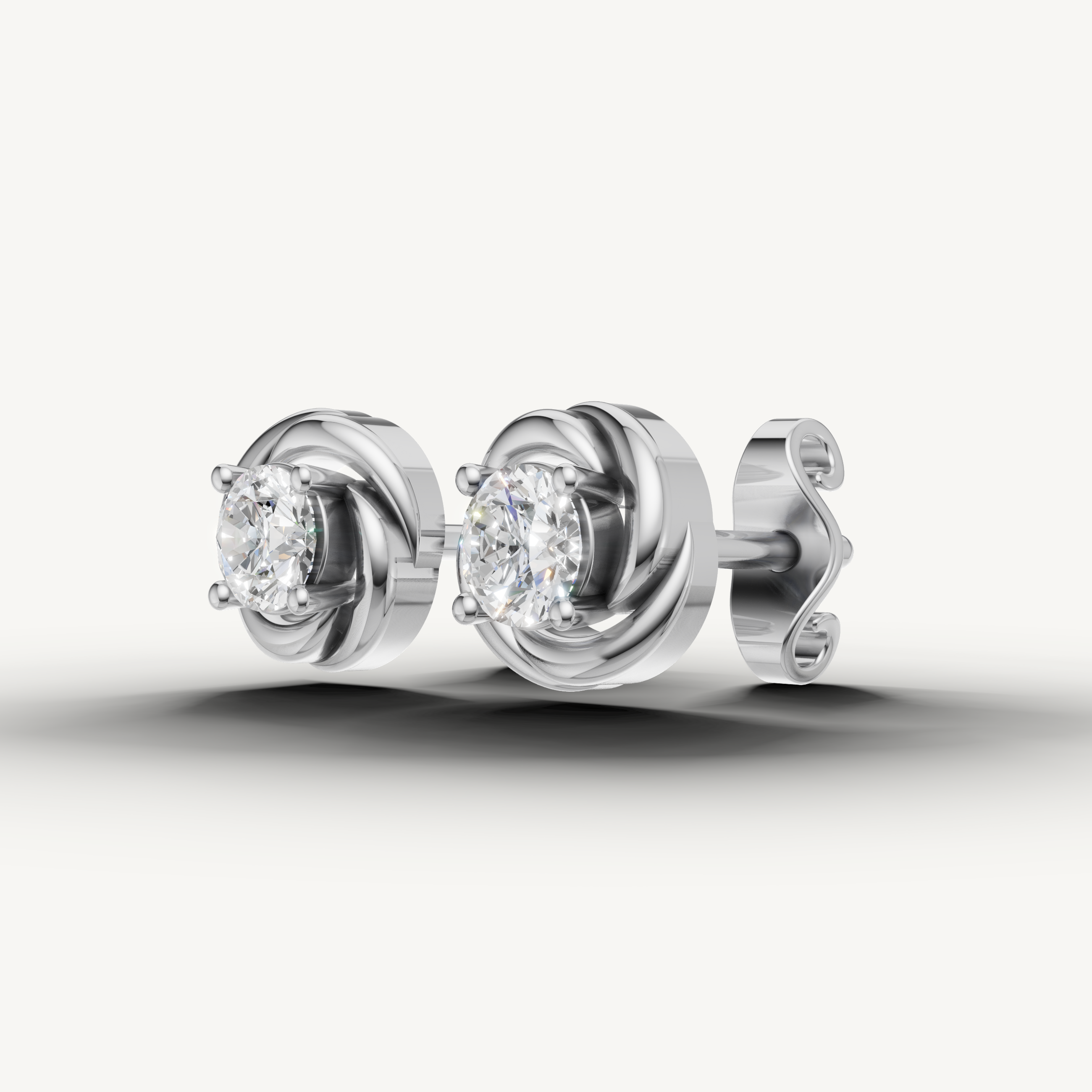 Luxury white gold spiral halo diamond stud earrings with timeless sparkle by Raul Diamonds