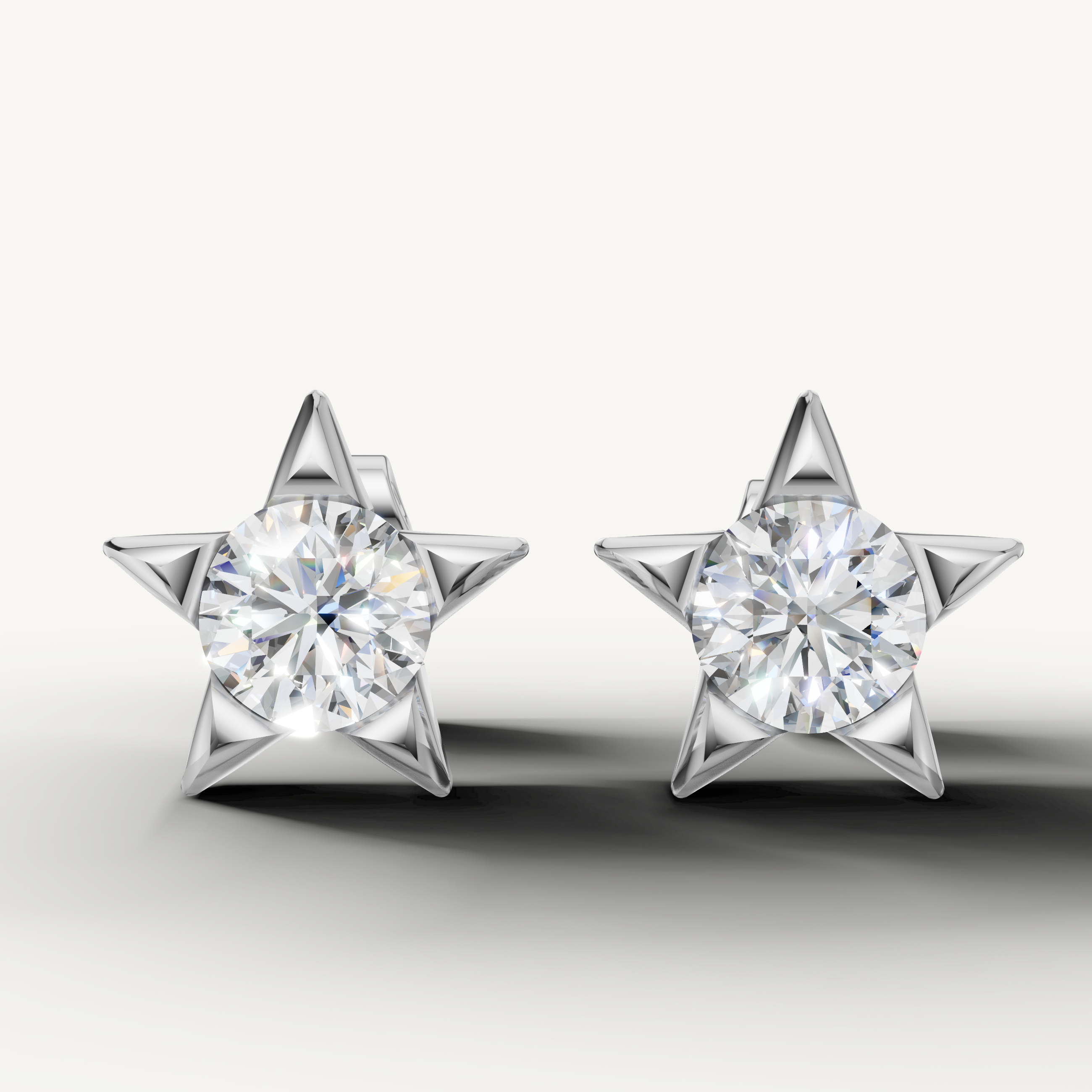 Star shaped lab grown diamond stud earrings in 14K white gold by Raul Diamonds