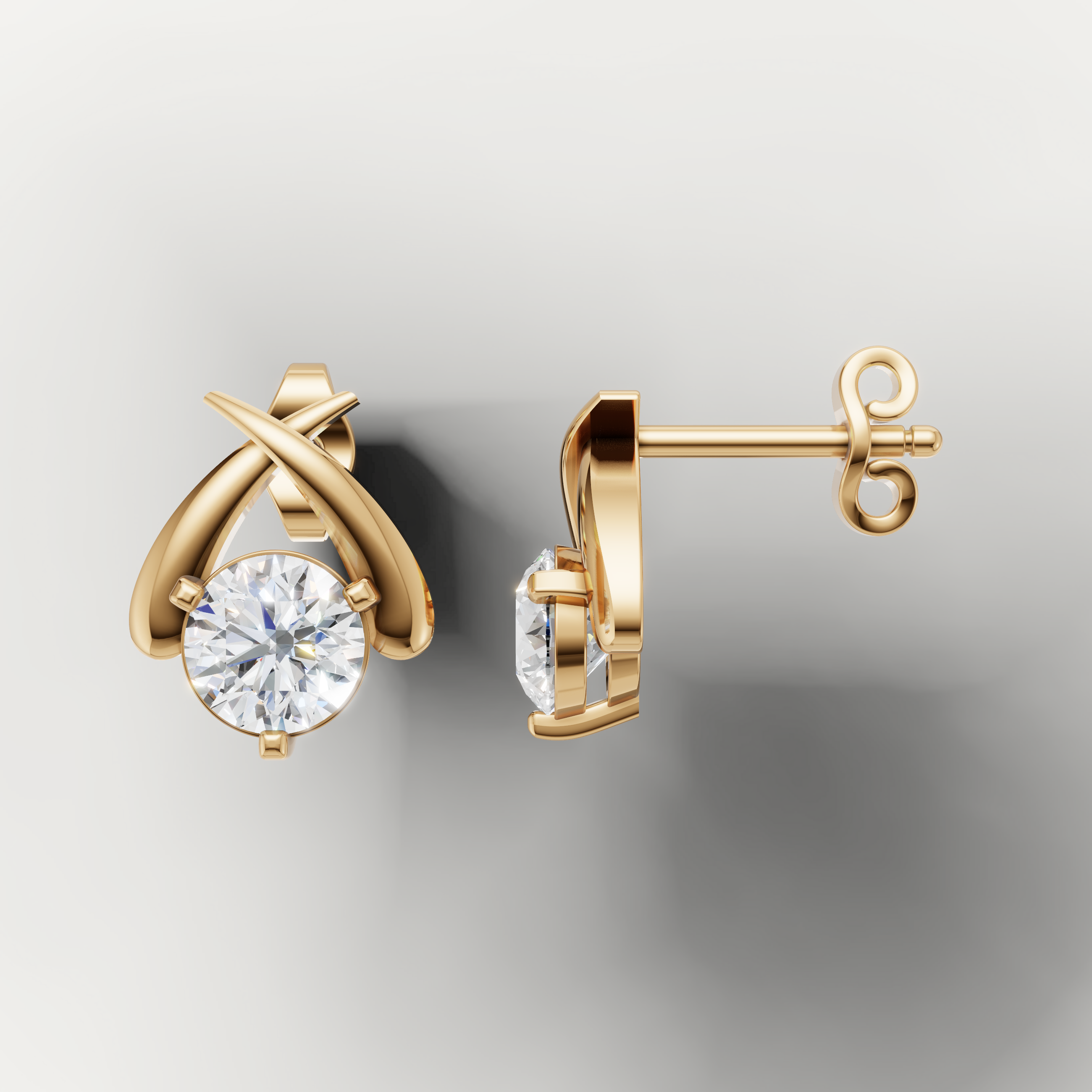 Yellow gold round diamond crossover earrings by Raul Diamonds with elegant brilliance