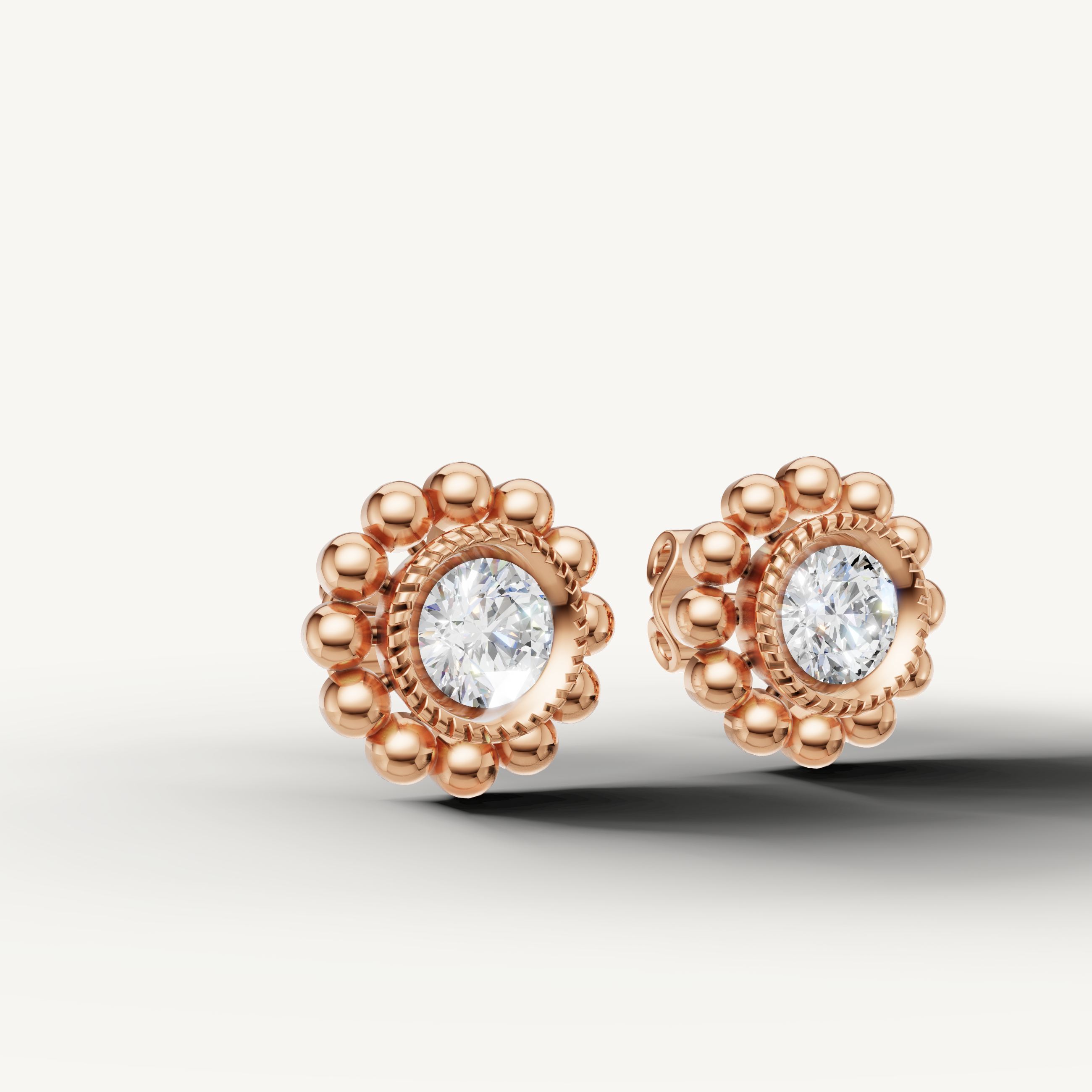 Raul Diamonds rose gold beaded halo diamond stud earrings for elegant everyday wear