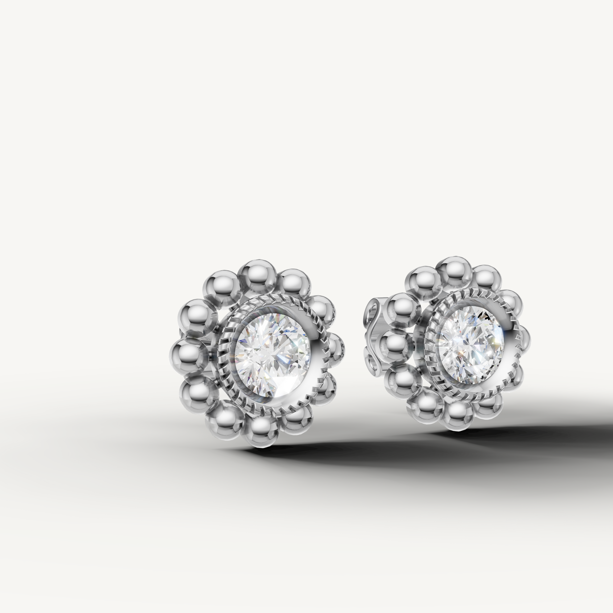 Raul Diamonds white gold beaded halo diamond stud earrings for modern luxury style