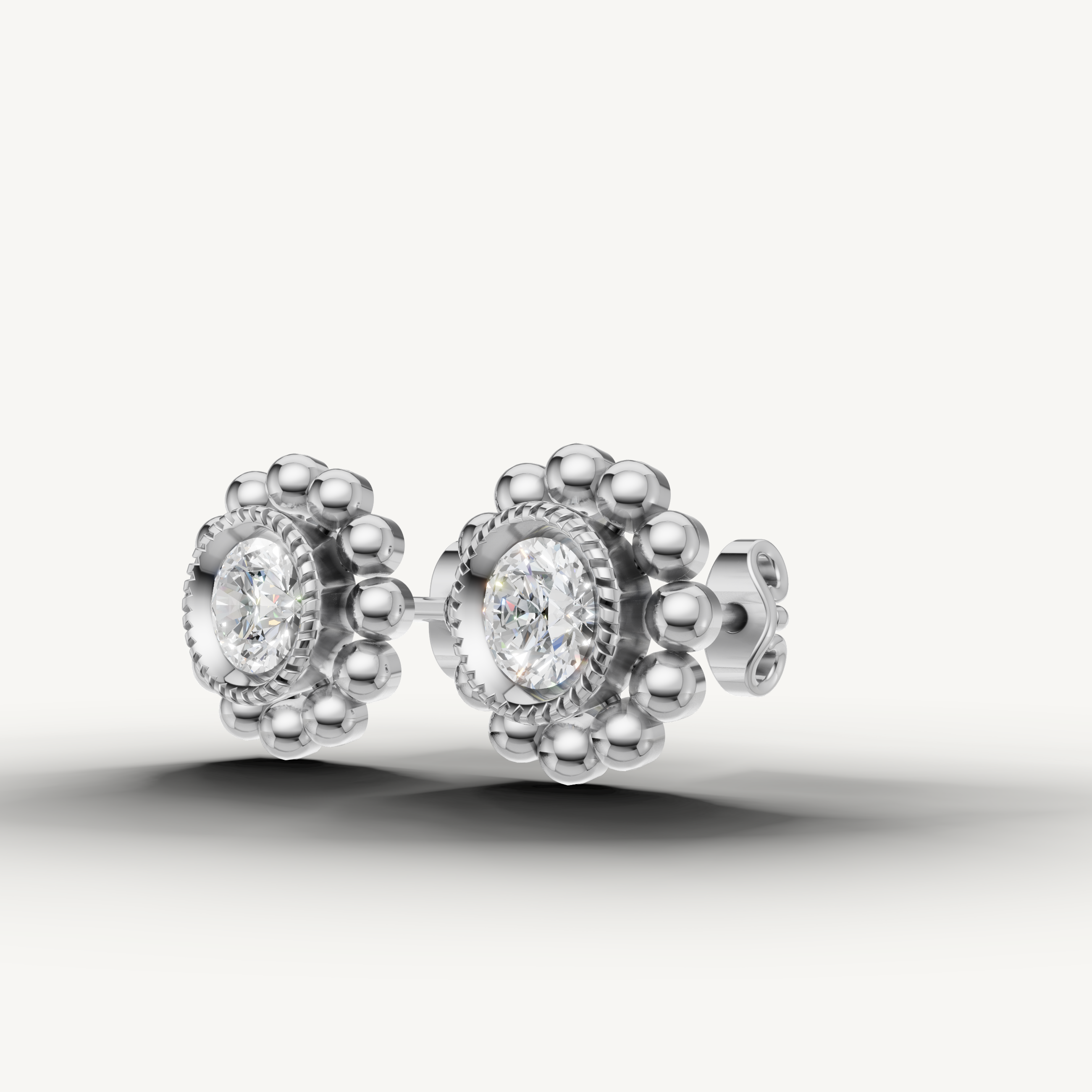 Elegant white gold vintage inspired diamond earrings with radiant sparkle by Raul Diamonds