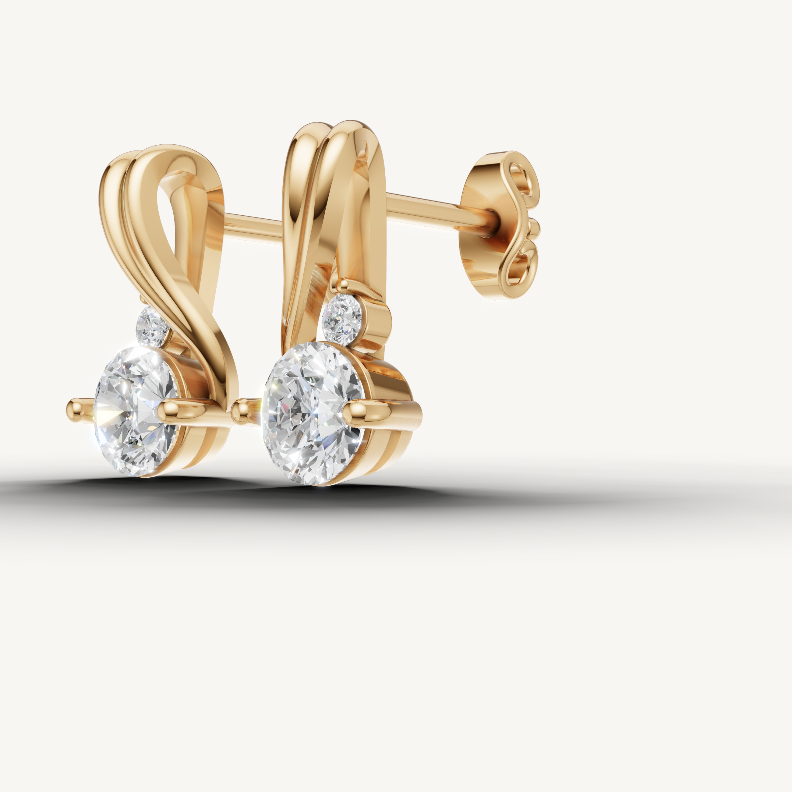 Elegant yellow gold twisted design diamond earrings with radiant brilliance by Raul Diamonds