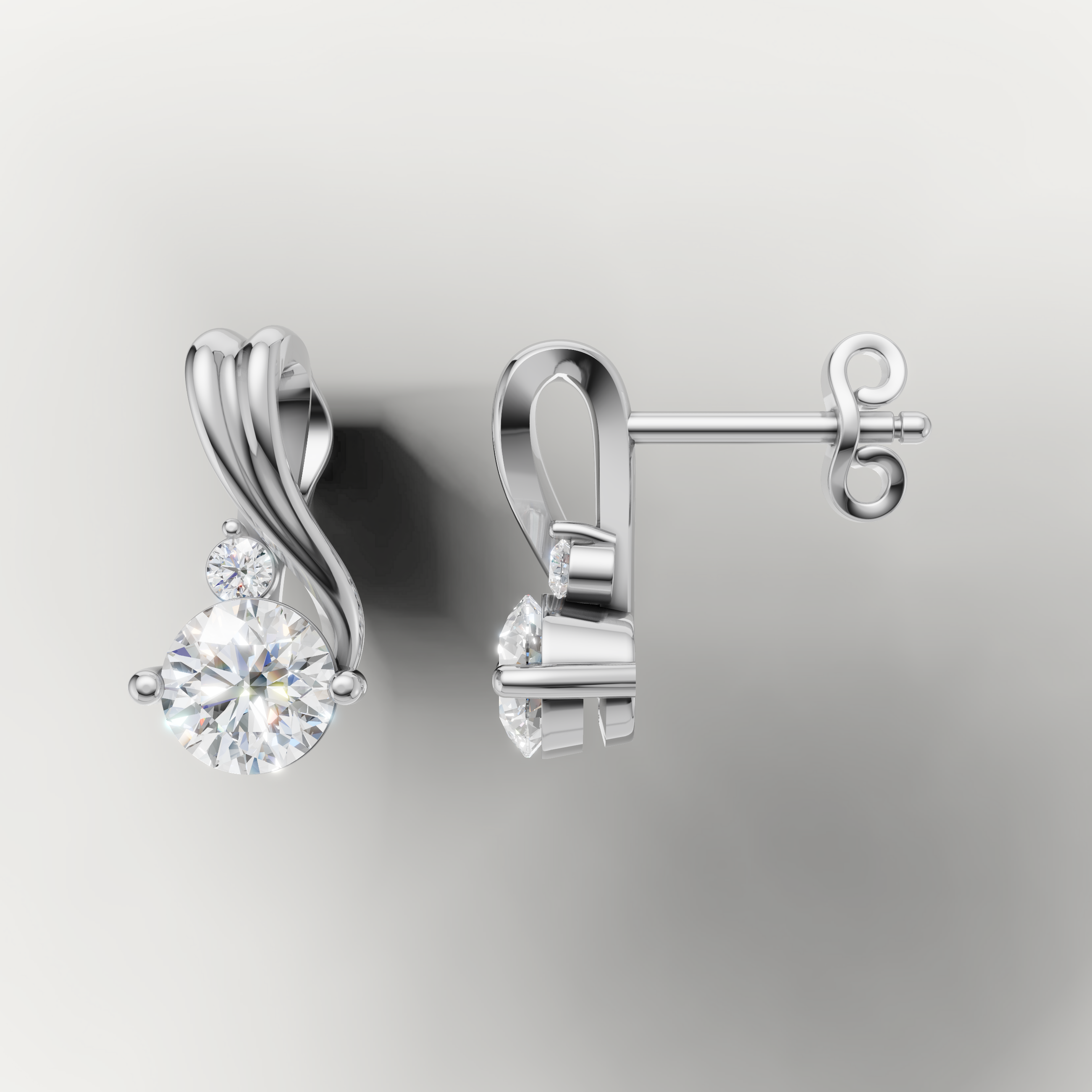White gold swirl diamond earrings by Raul Diamonds with modern luxury elegance