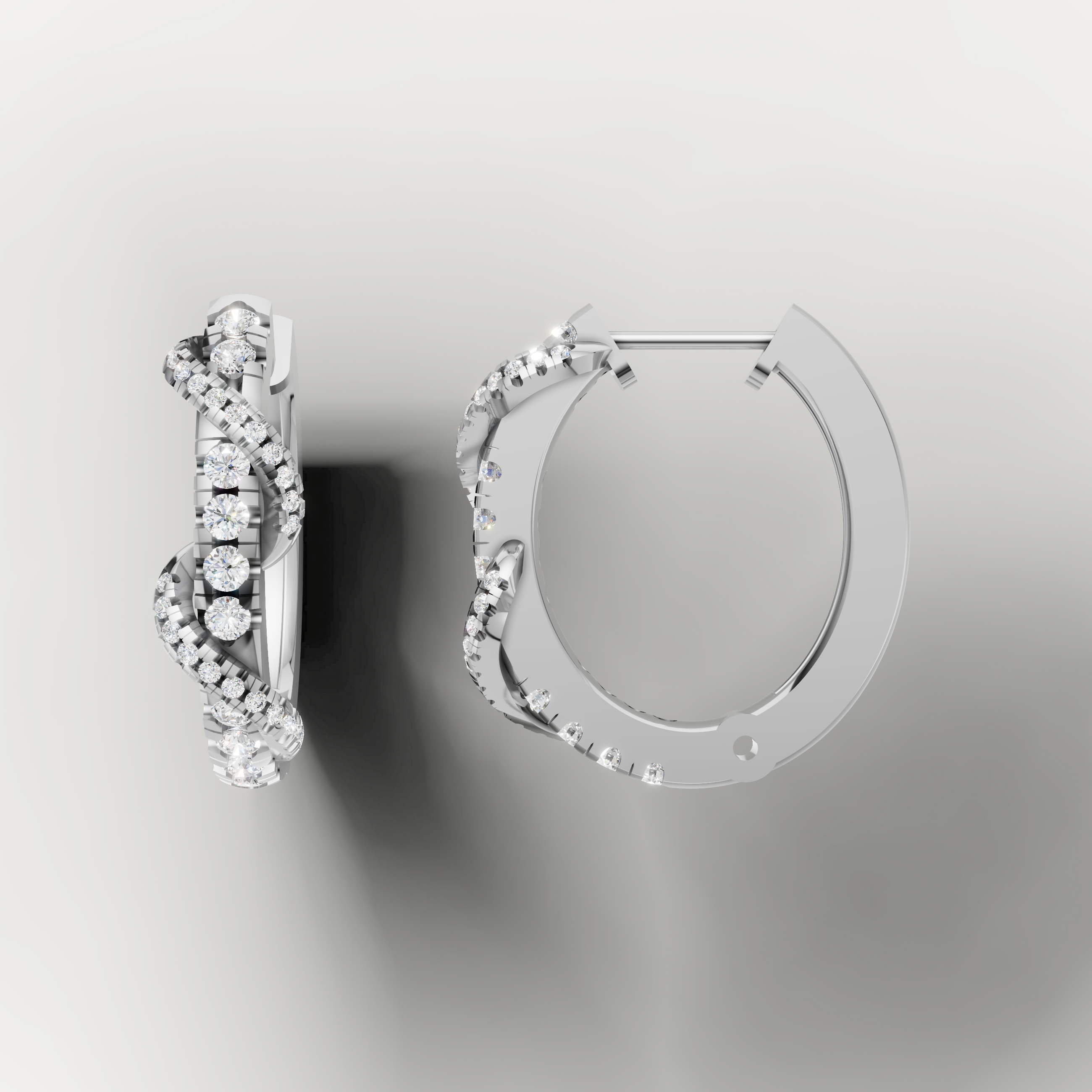 White gold diamond swirl hoop earrings by Raul Diamonds with timeless sparkle