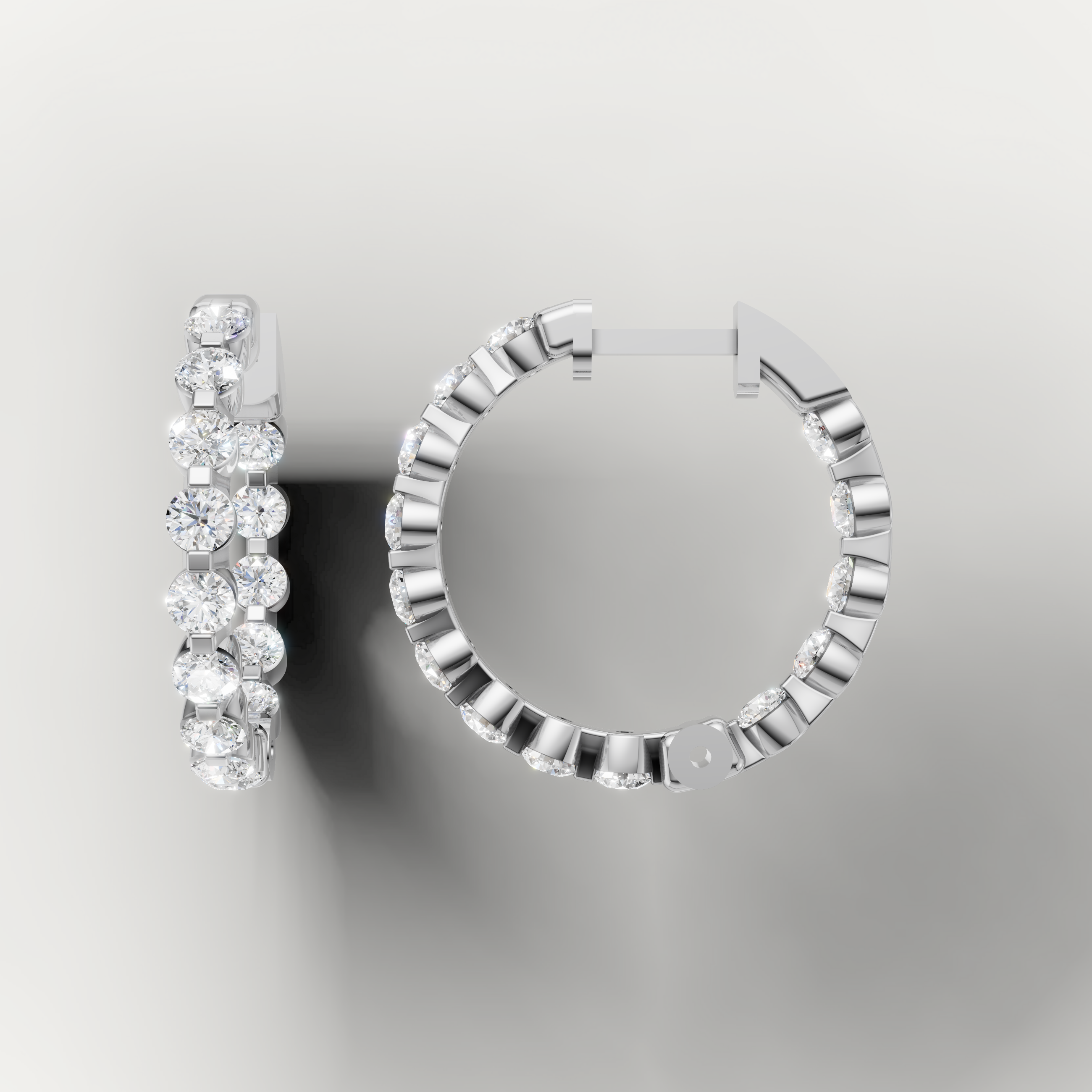 White gold round diamond hoop earrings by Raul Diamonds with elegant sparkle