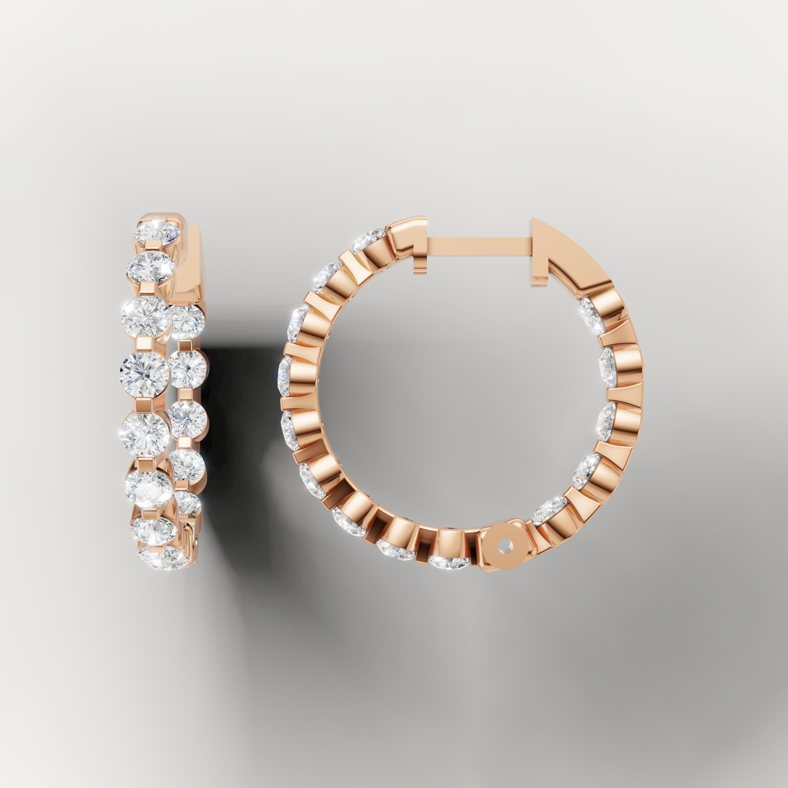 Rose gold round diamond hoop earrings by Raul Diamonds with luxury elegance