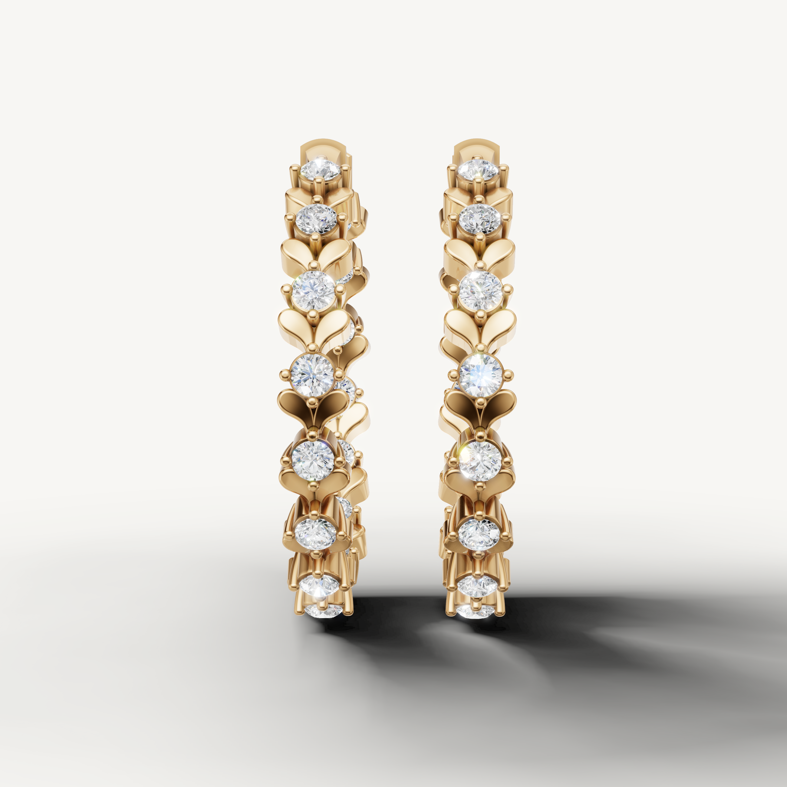 Raul Diamonds yellow gold floral diamond hoop earrings with round brilliant diamonds
