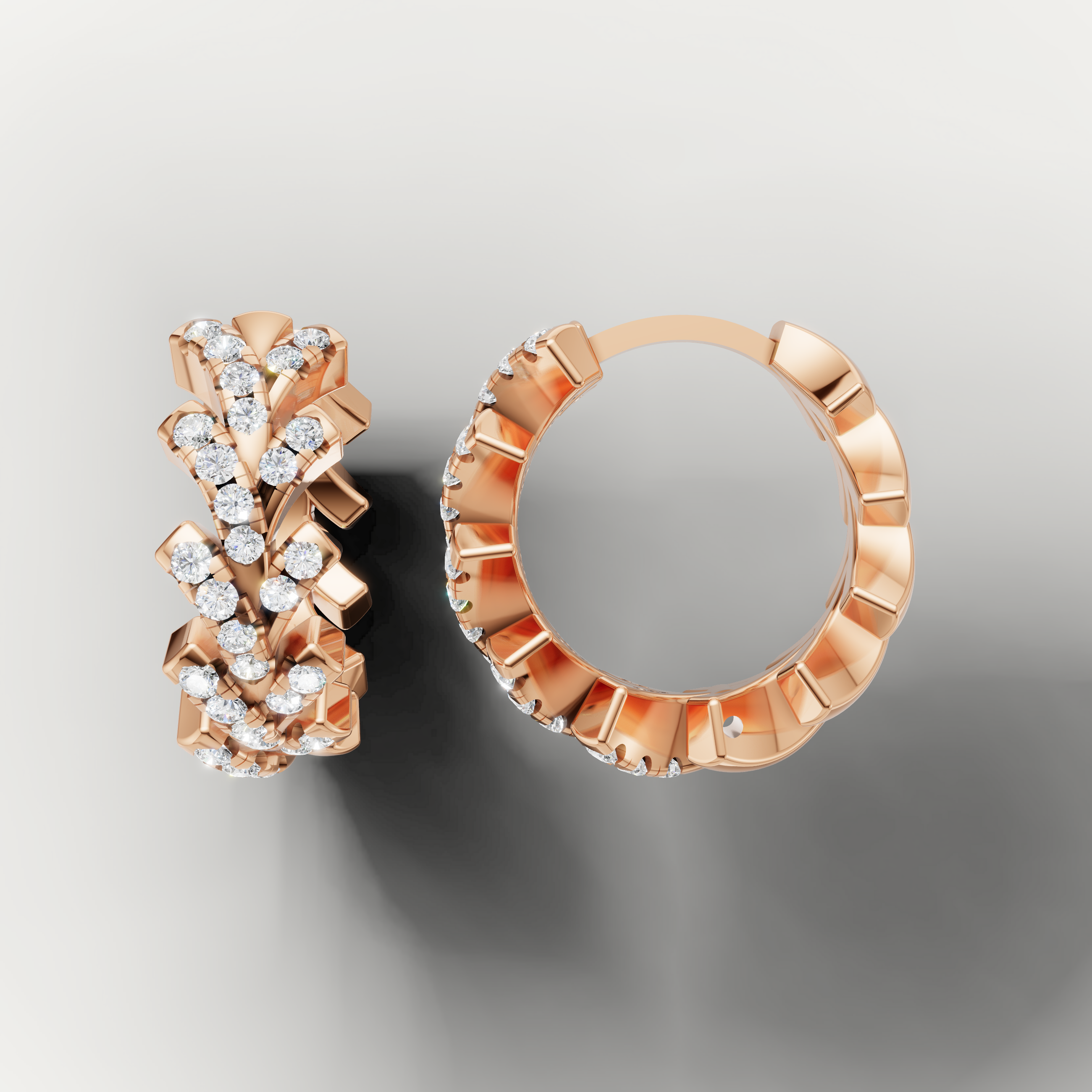 Modern rose gold diamond earrings handcrafted with fine luxury styling by Raul Diamonds