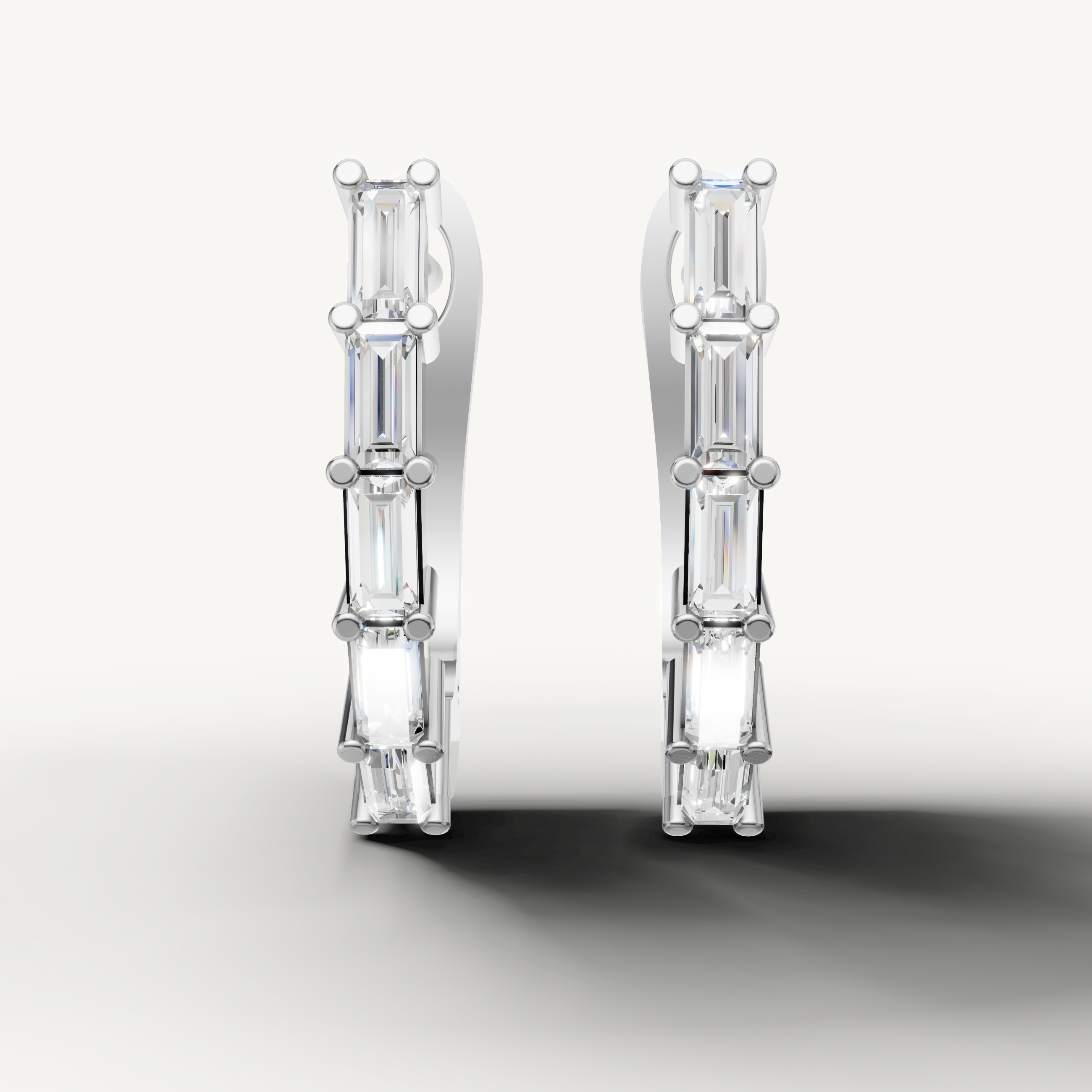 Raul Diamonds white gold baguette diamond hoop earrings with sleek vertical diamonds