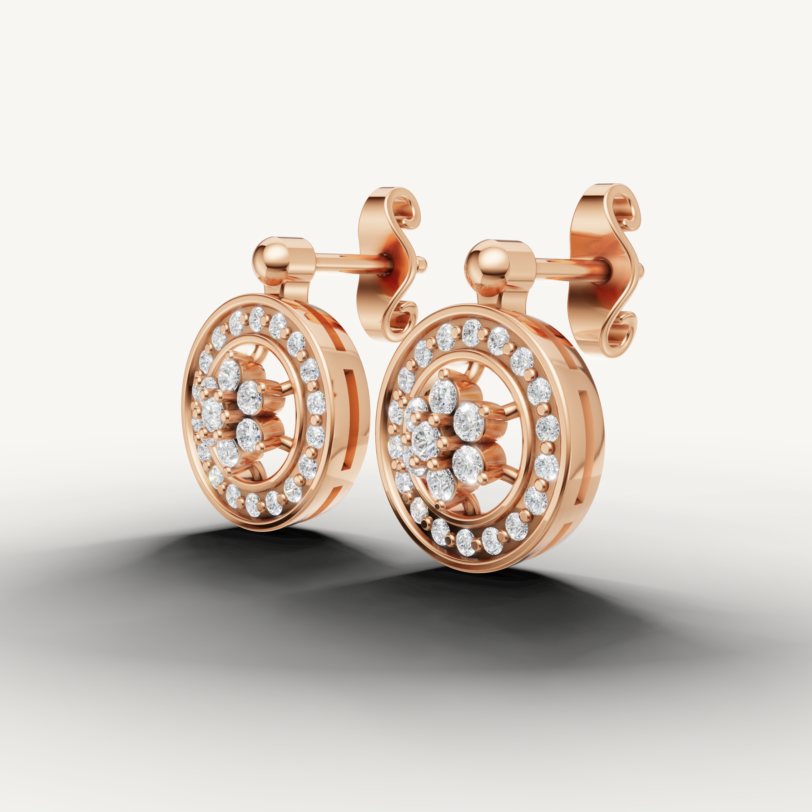 Rose gold floral diamond earrings for wedding and party wear