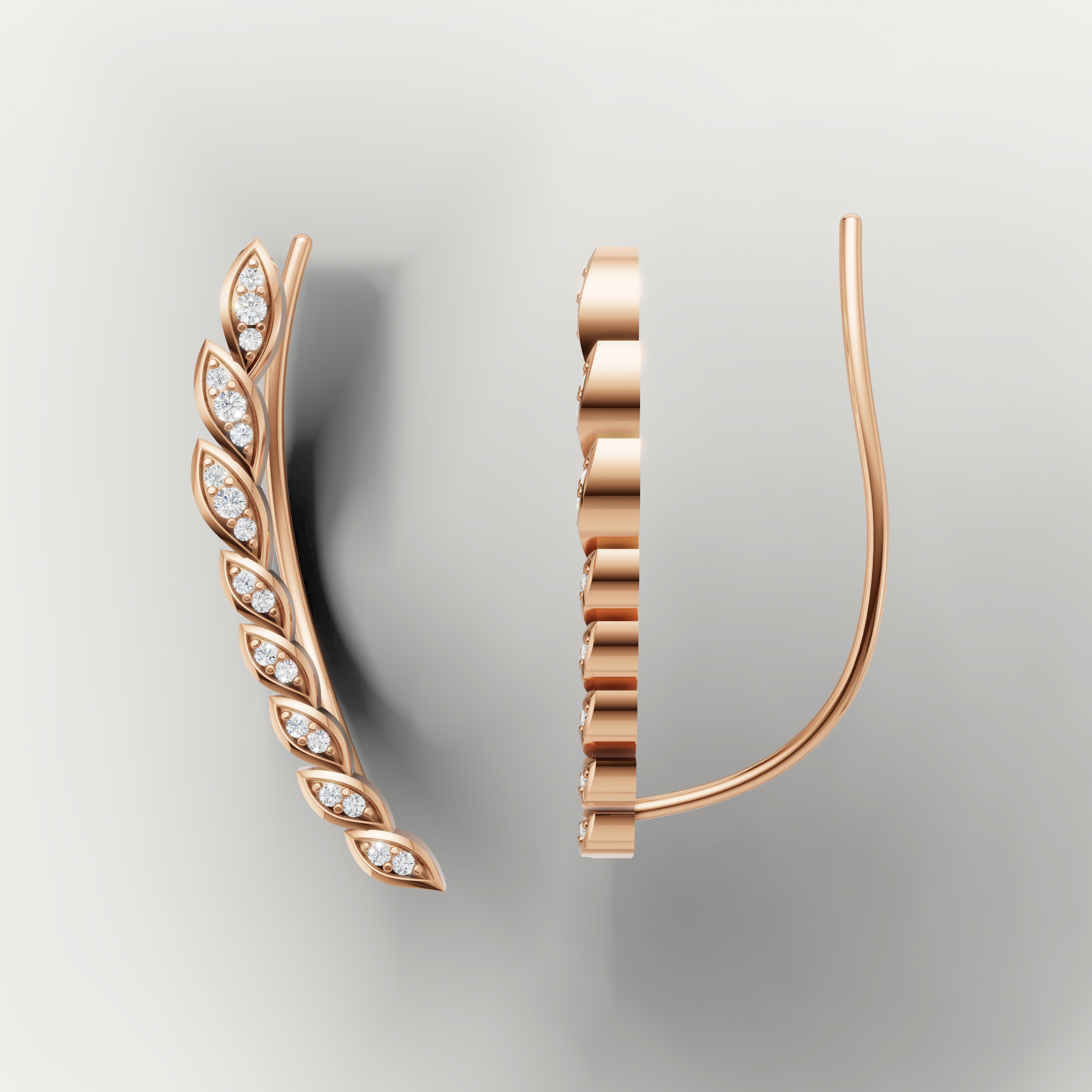 Elegant rose gold leaf inspired diamond earrings by Raul Diamonds