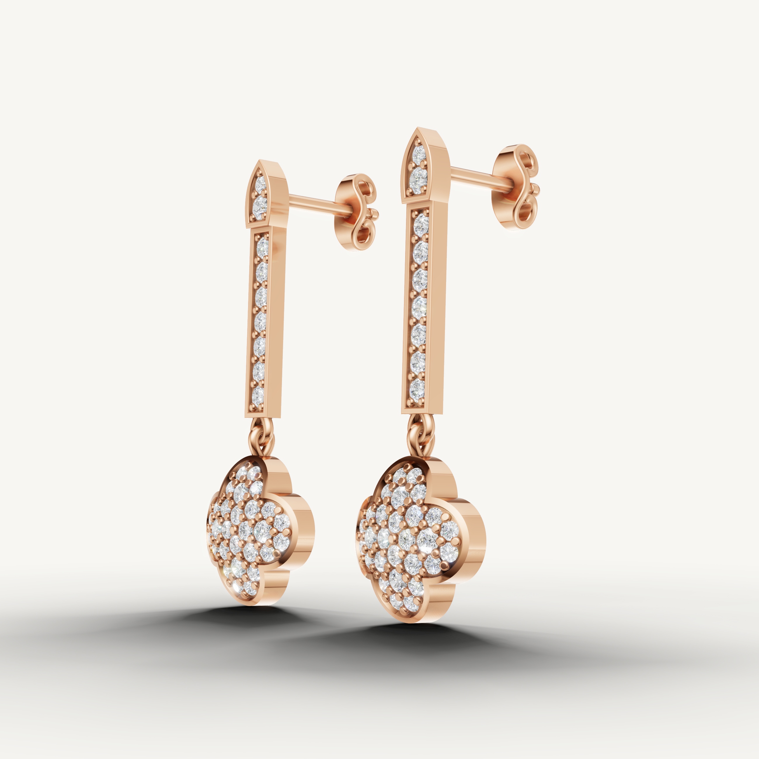 Fine jewelry rose gold clover diamond earrings Raul Diamonds