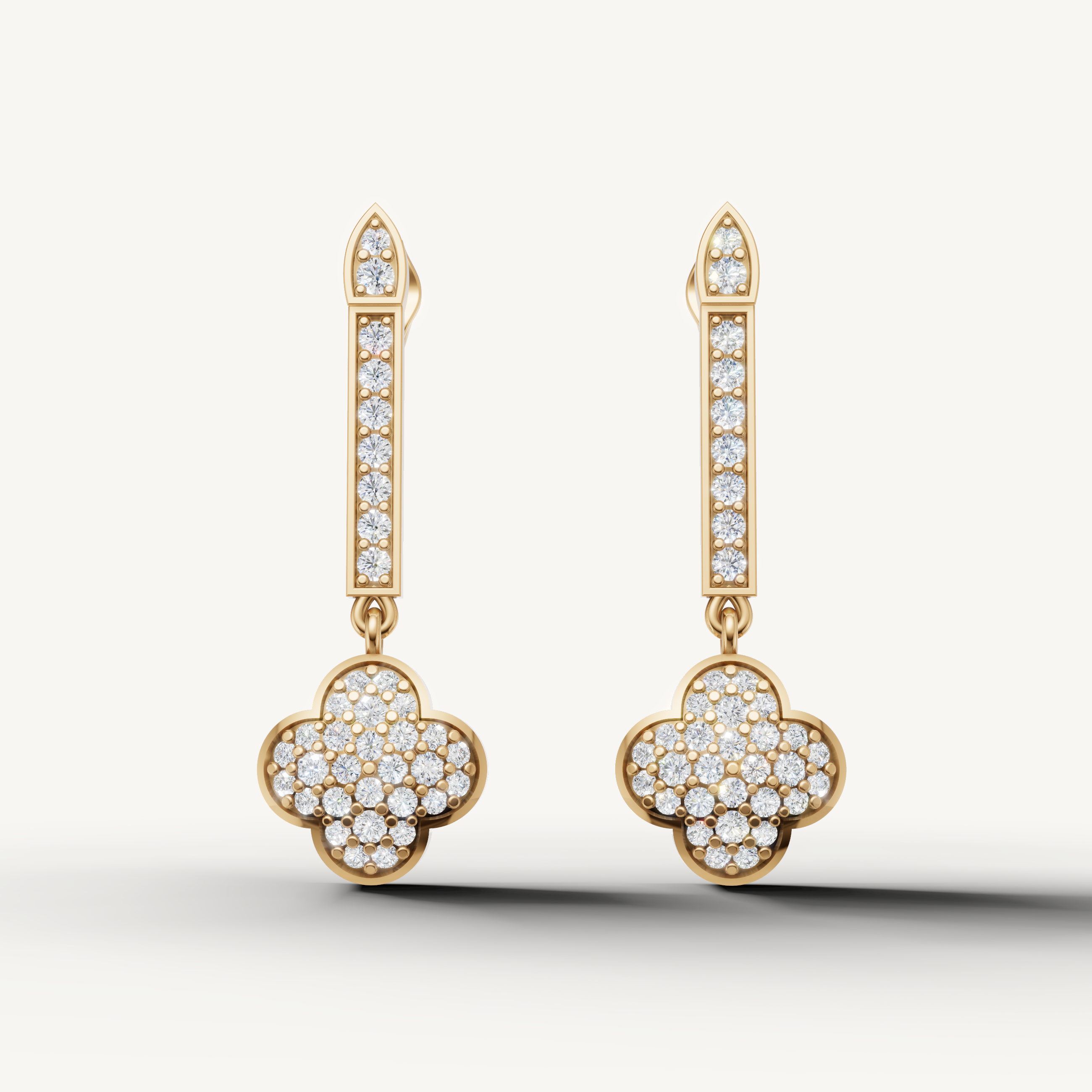 Raul Diamonds yellow gold diamond clover drop earrings for women