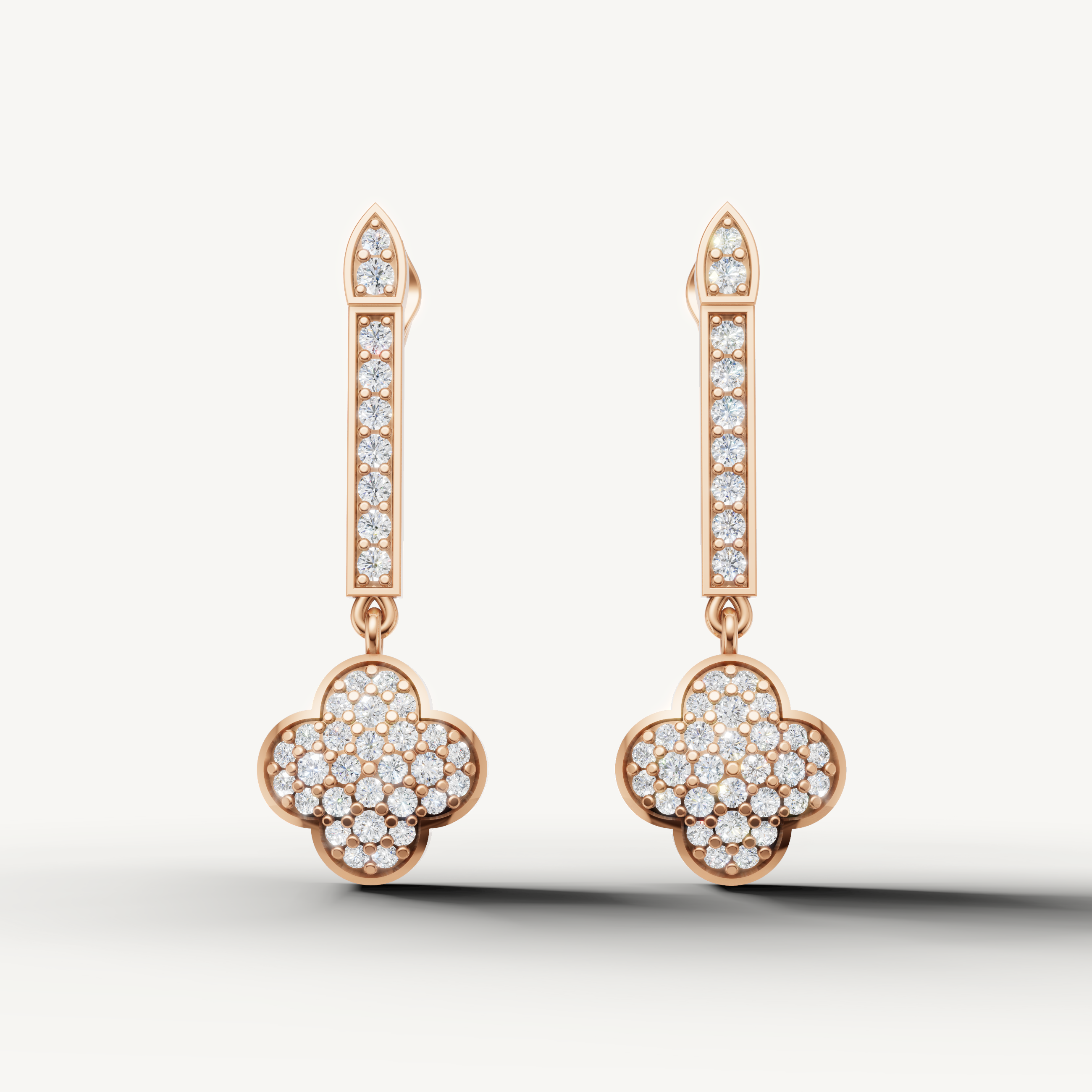 Raul Diamonds rose gold diamond clover earrings for women