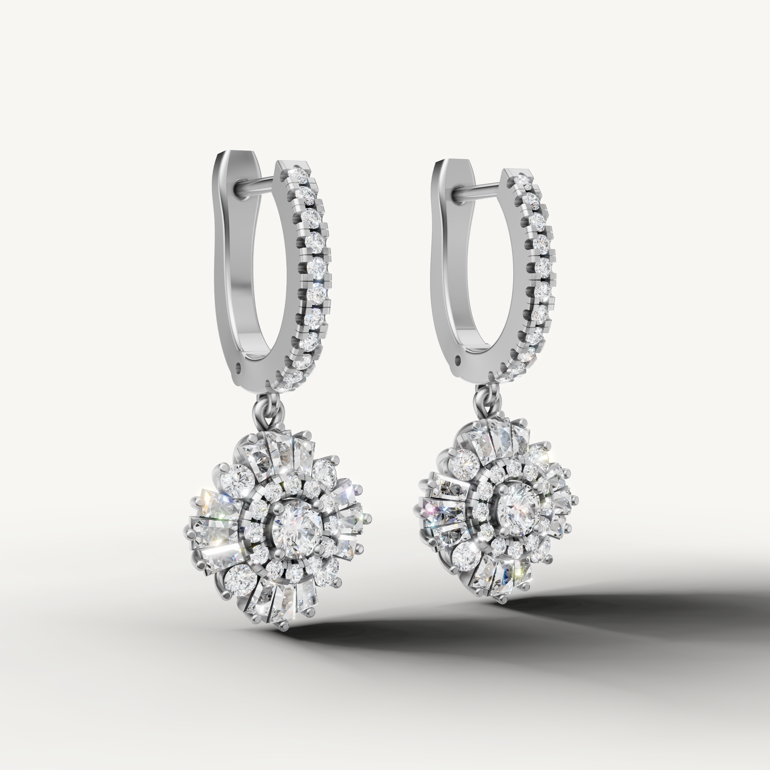 Luxury white gold round diamond dangle earrings online