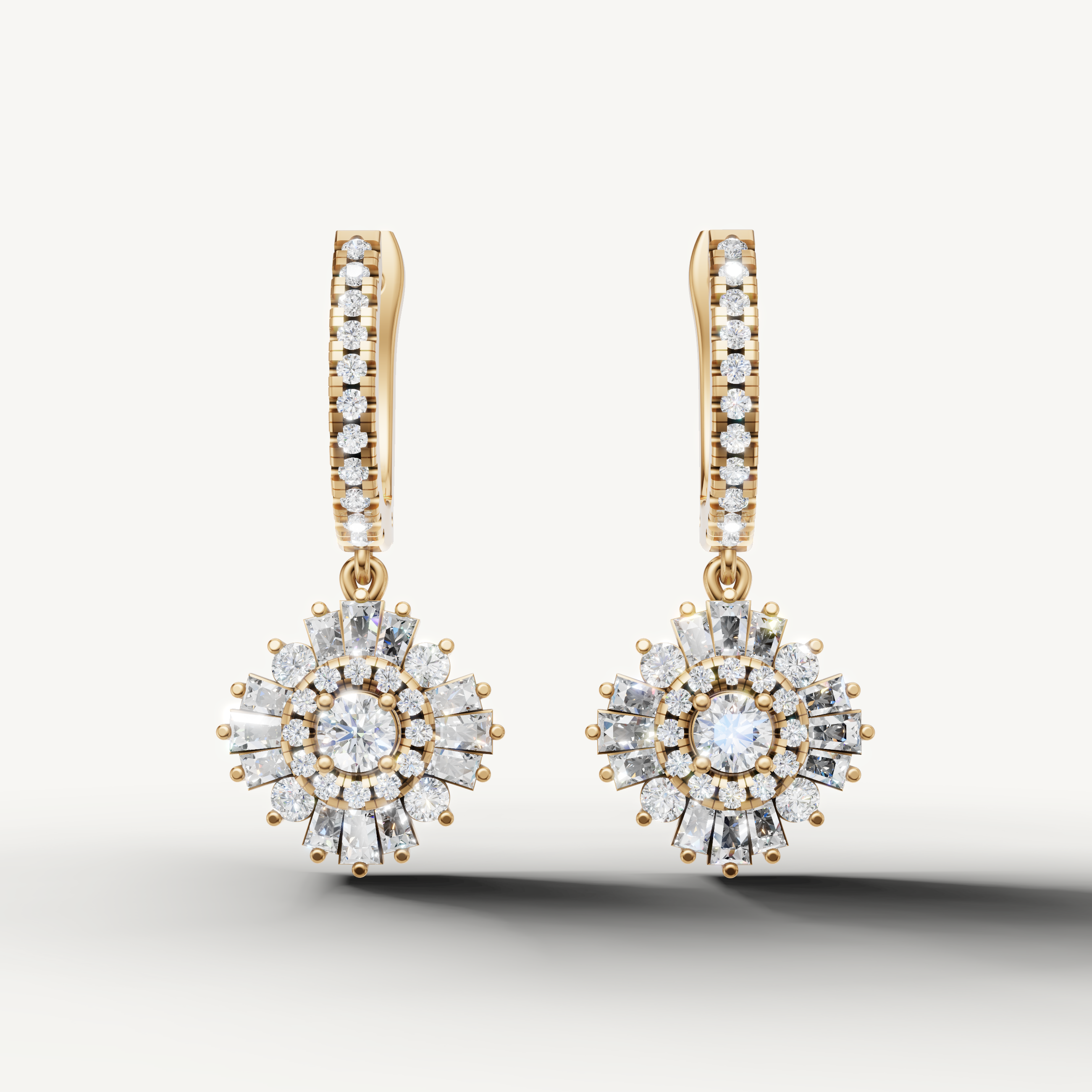 Raul Diamonds yellow gold diamond halo drop earrings for women