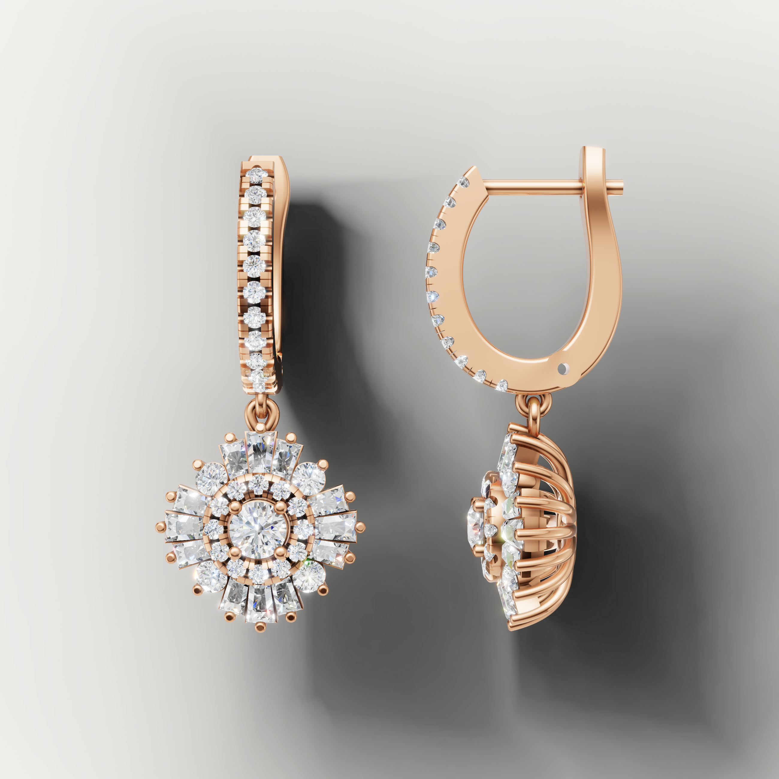 Elegant rose gold designer diamond drop earrings by Raul Diamonds