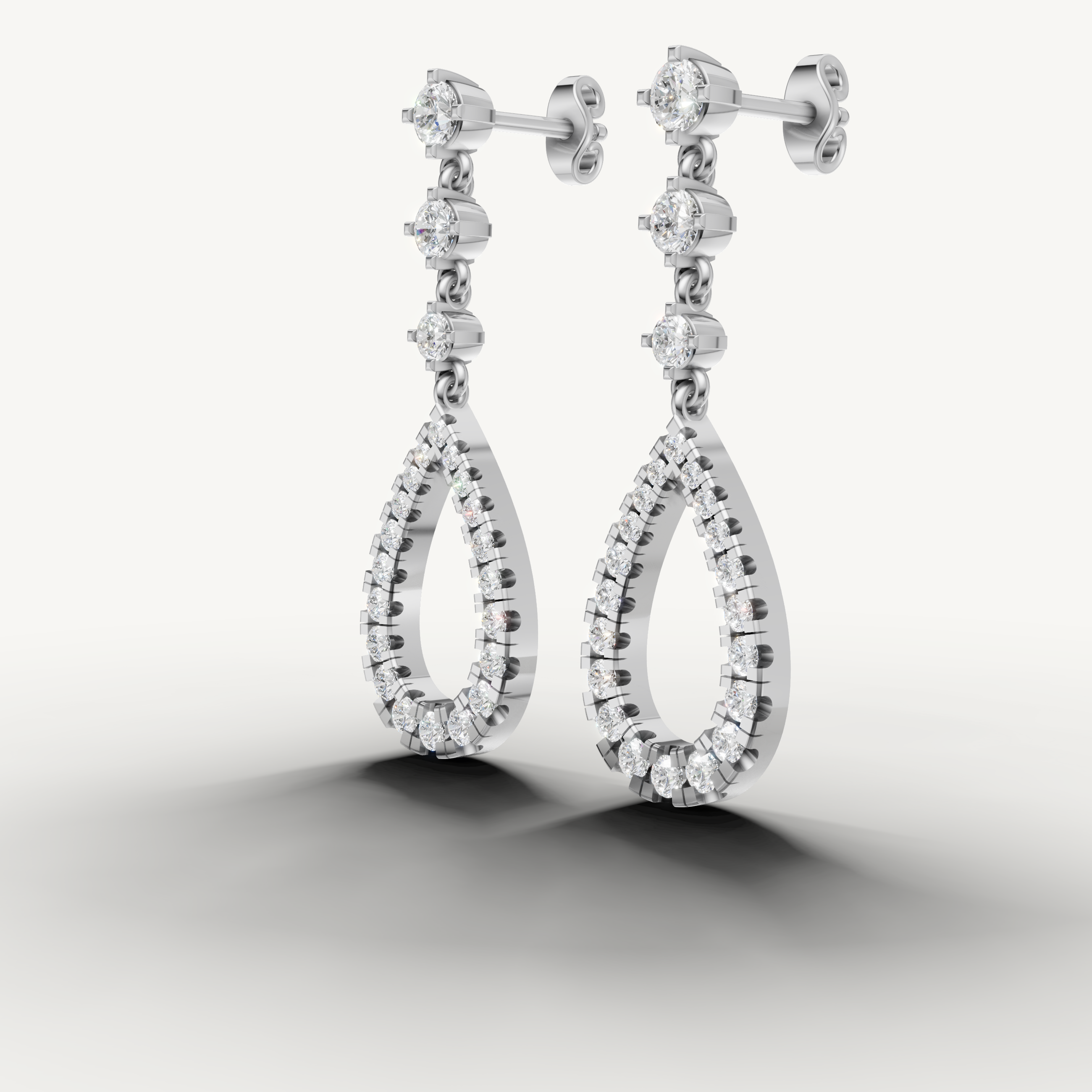 Fine jewelry white gold open teardrop diamond earrings