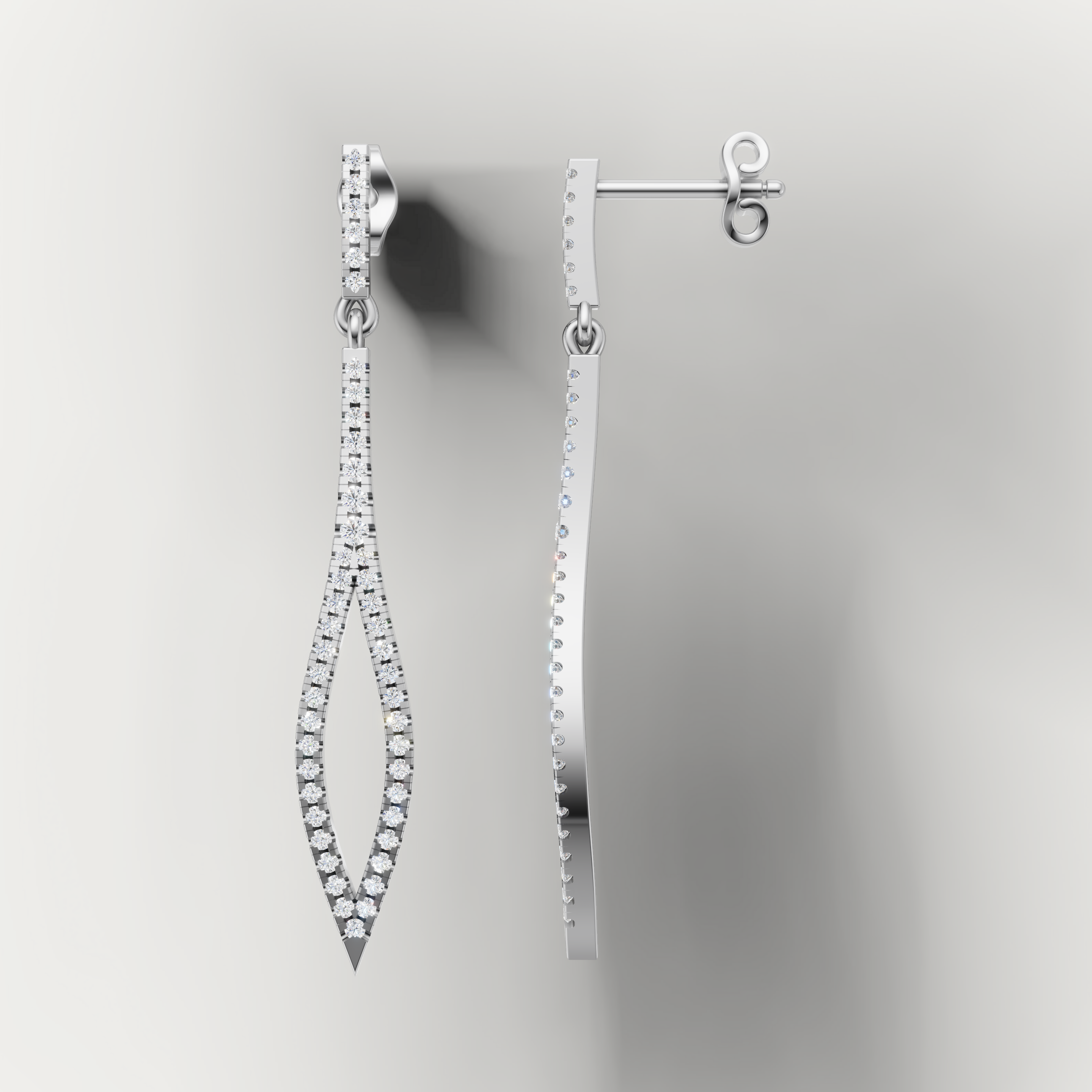 Elegant white gold long diamond dangle earrings Raul Diamonds