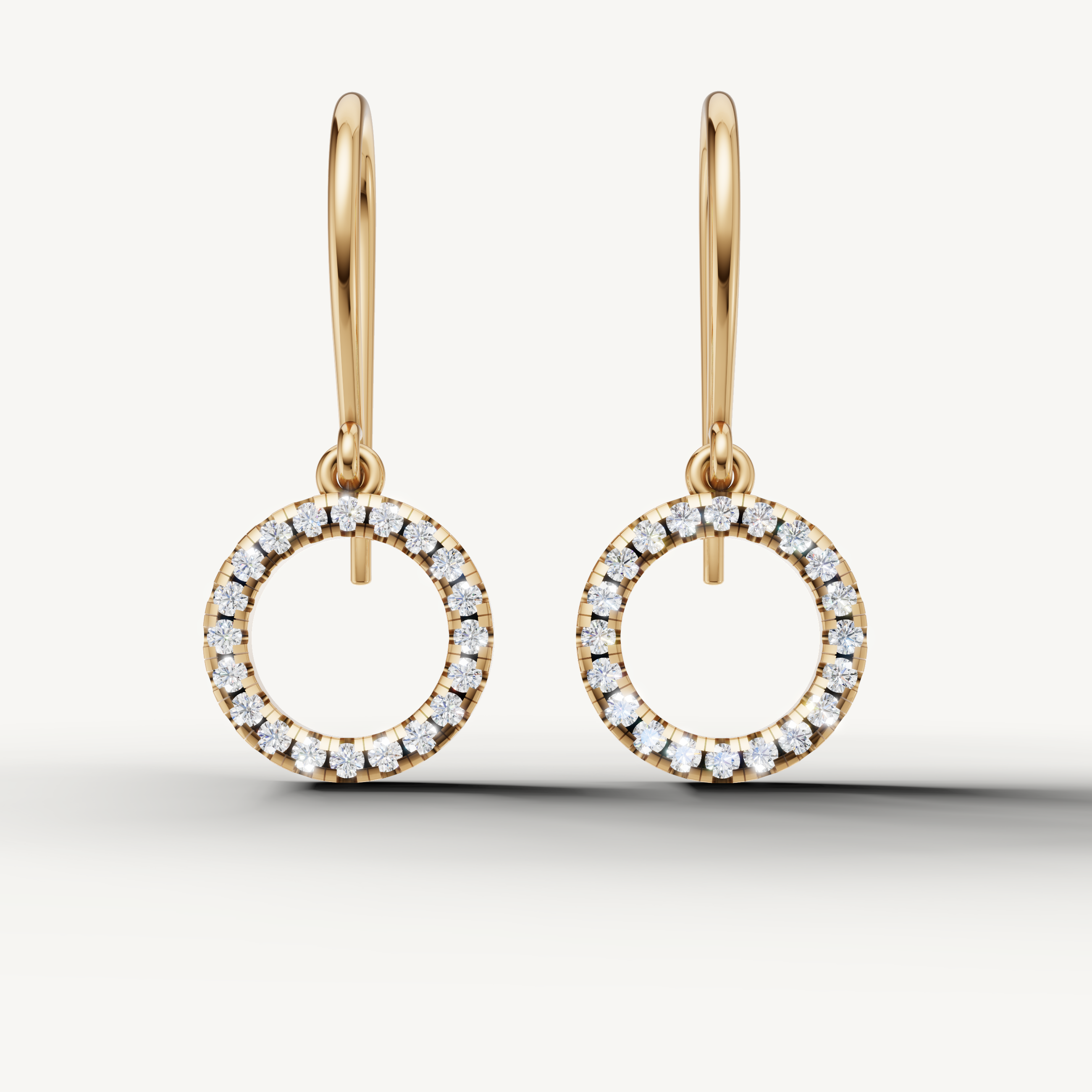 Raul Diamonds yellow gold diamond circle drop earrings with pavé round diamonds