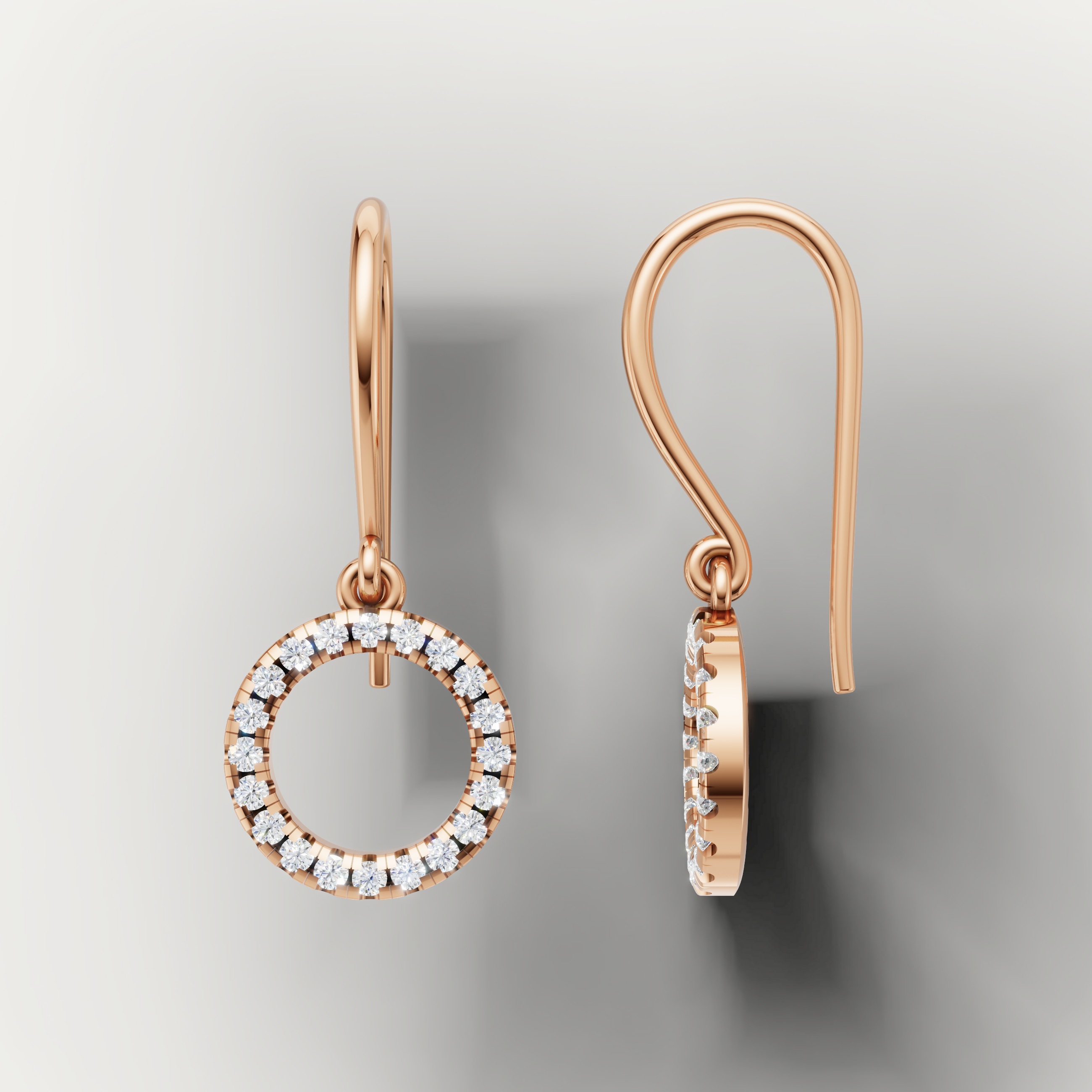 Elegant rose gold open circle diamond earrings for bridal and party wear