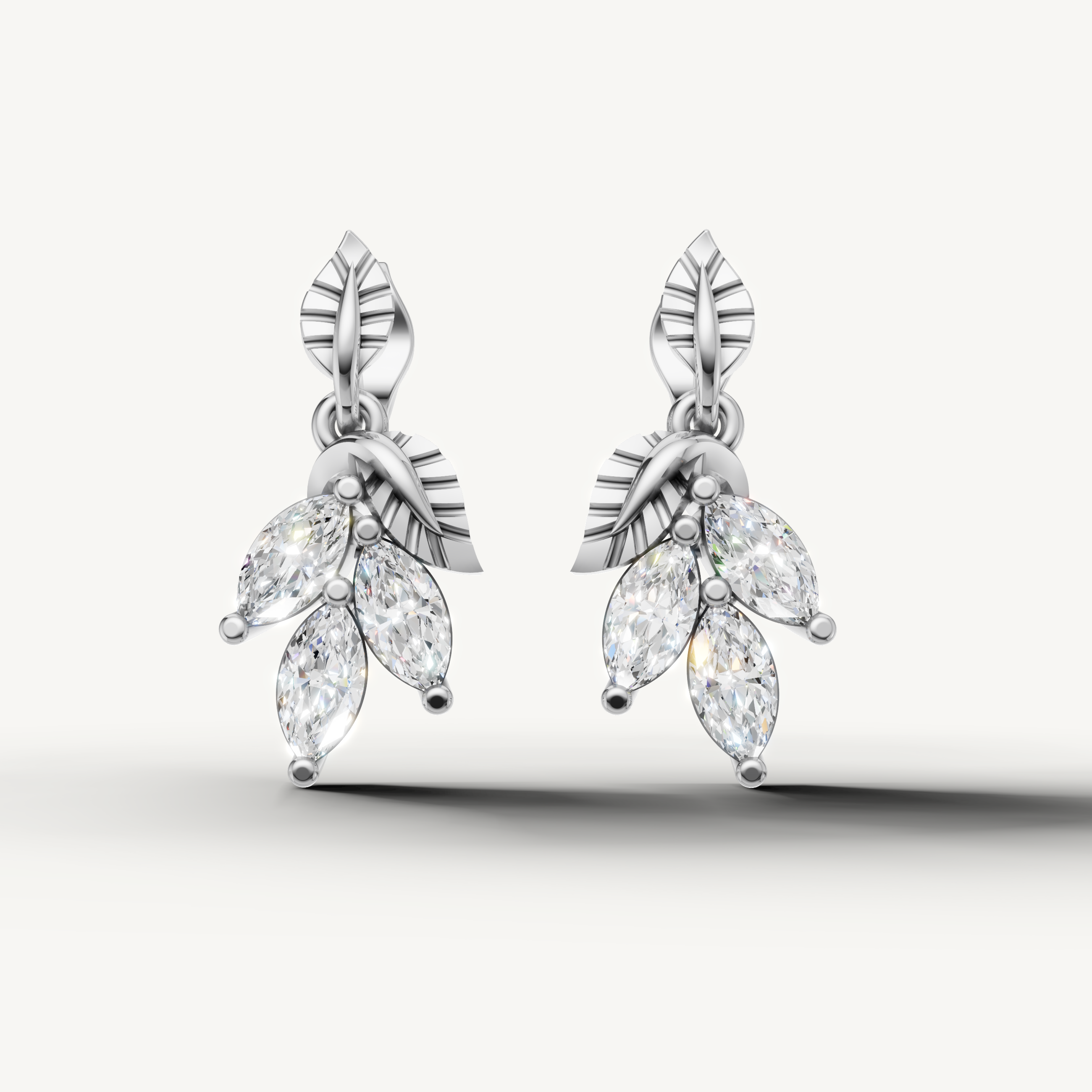Raul Diamonds white gold marquise diamond leaf earrings with brilliant sparkle