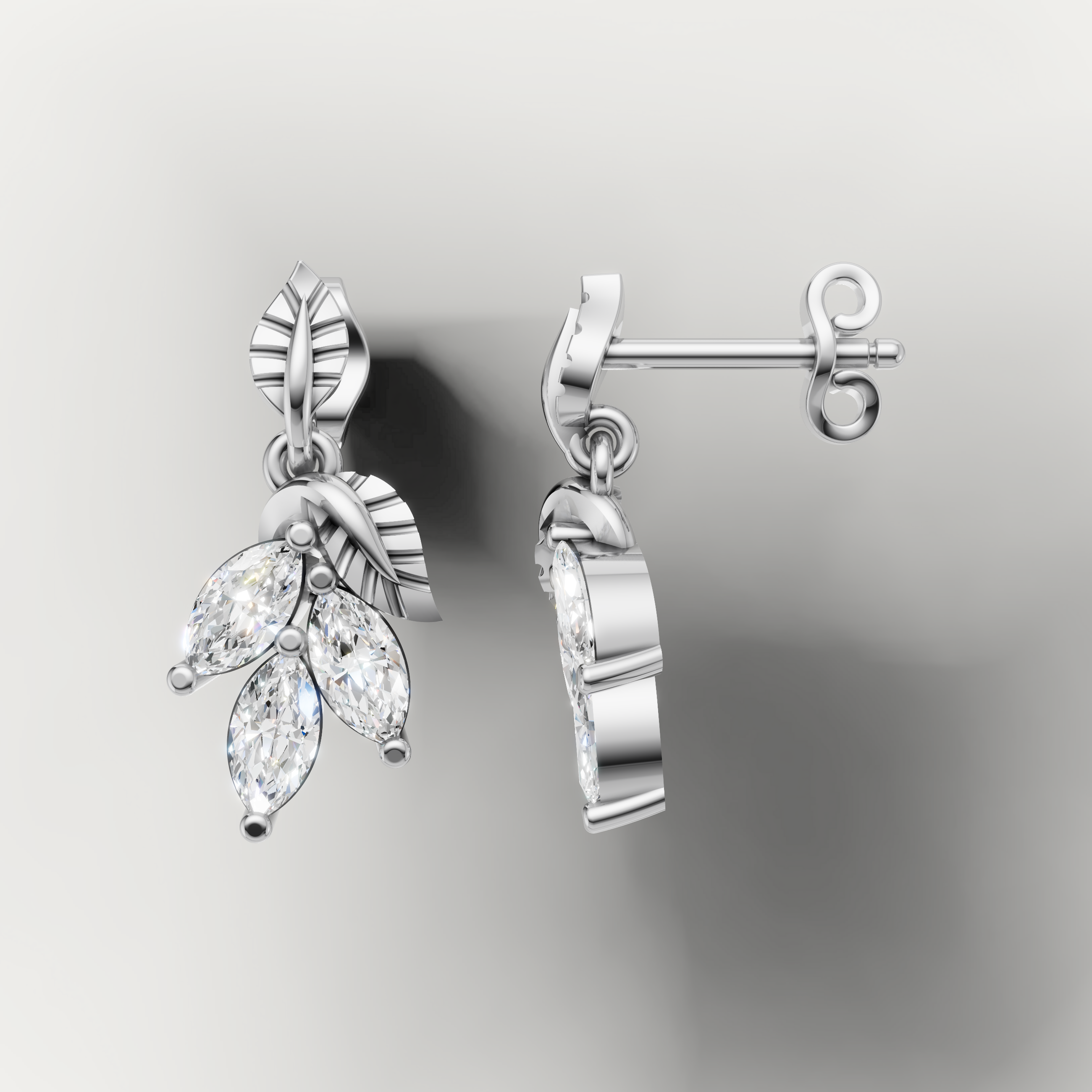 Elegant white gold floral inspired diamond drop earrings for women Raul Diamonds