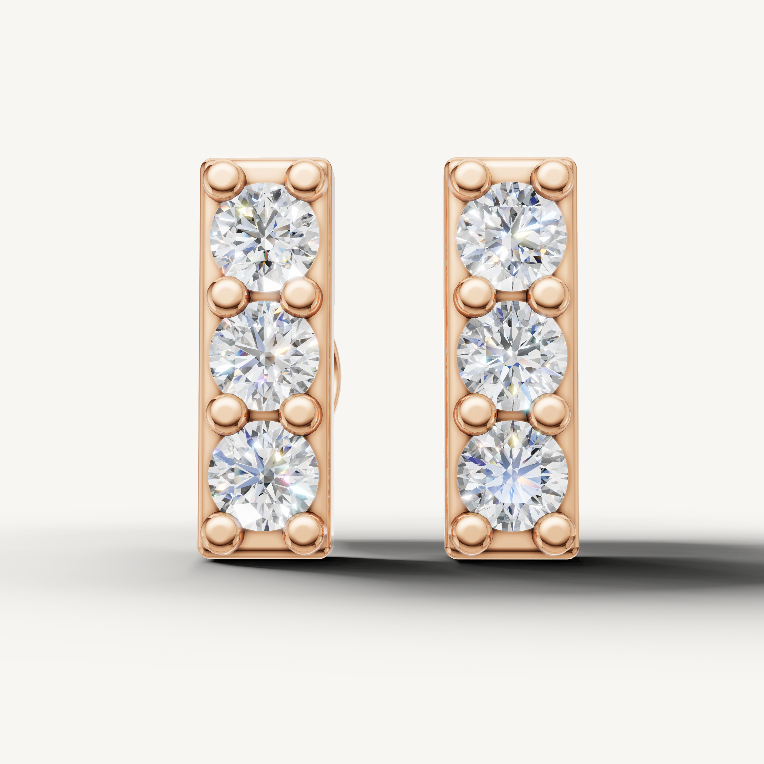 Raul Diamonds rose gold three stone diamond bar stud earrings with sparkle