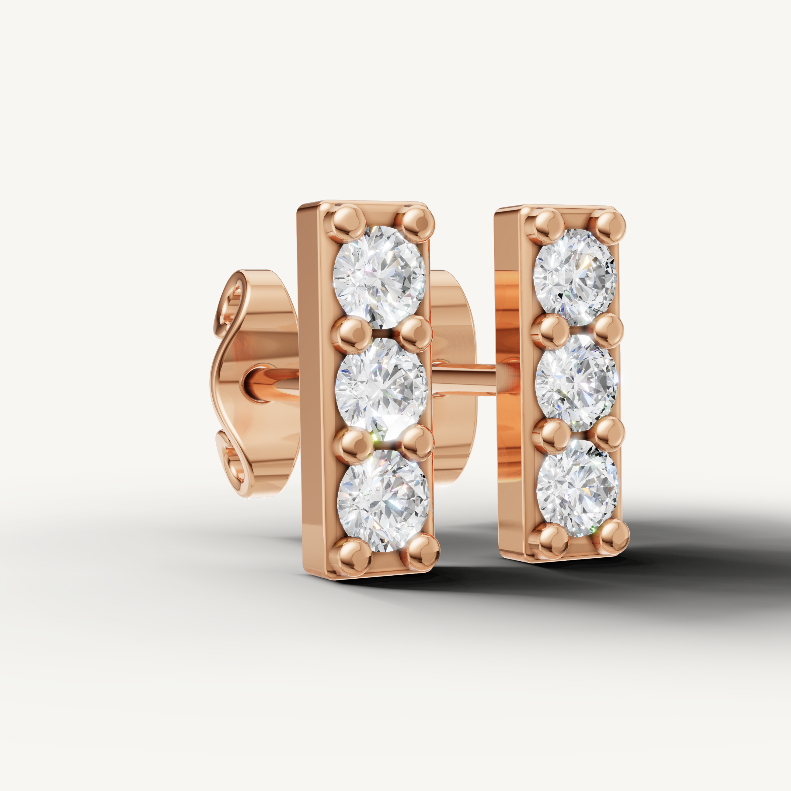 Rose gold minimalist diamond bar earrings handcrafted by Raul Diamonds