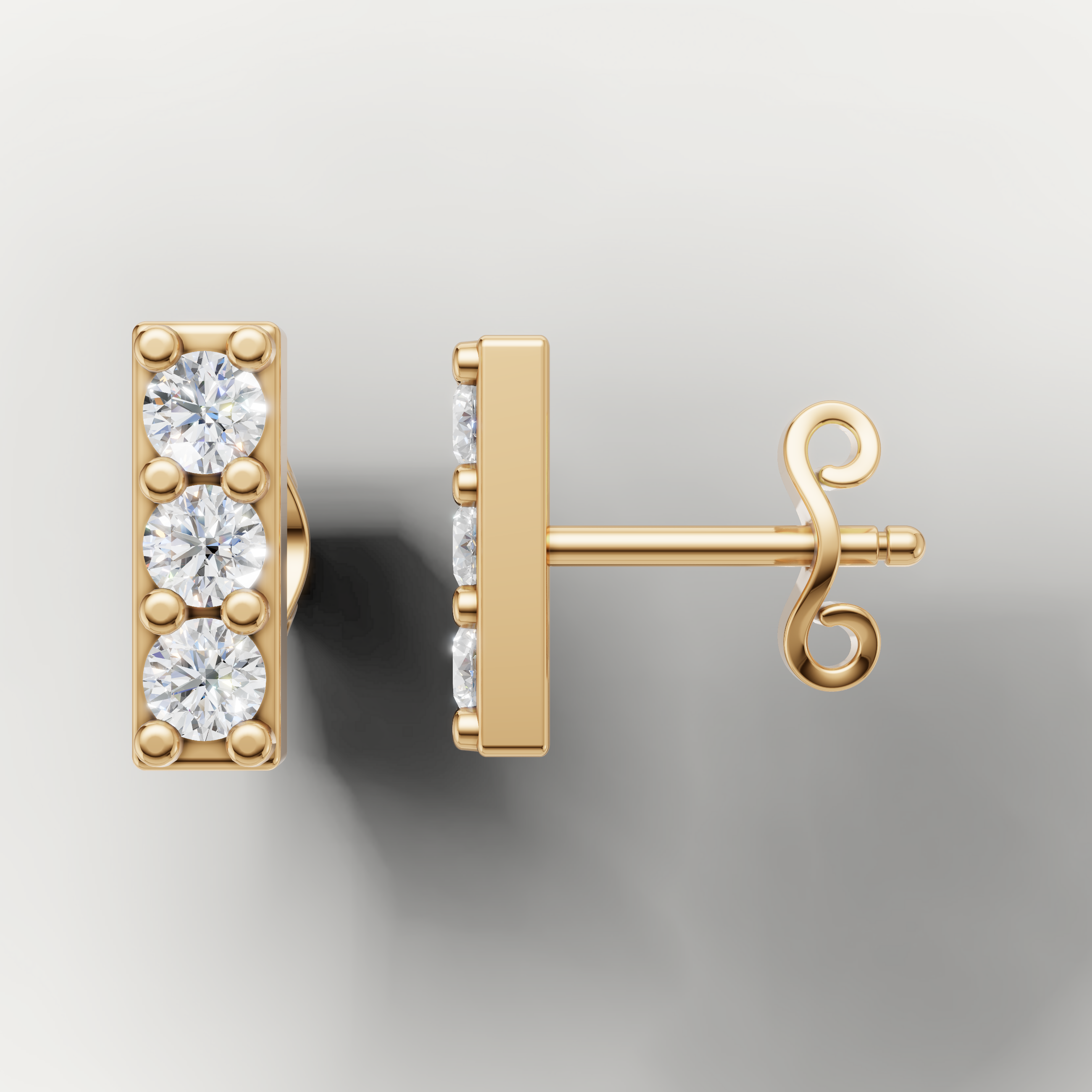 Elegant yellow gold vertical diamond bar earrings minimalist jewelry Raul Diamonds