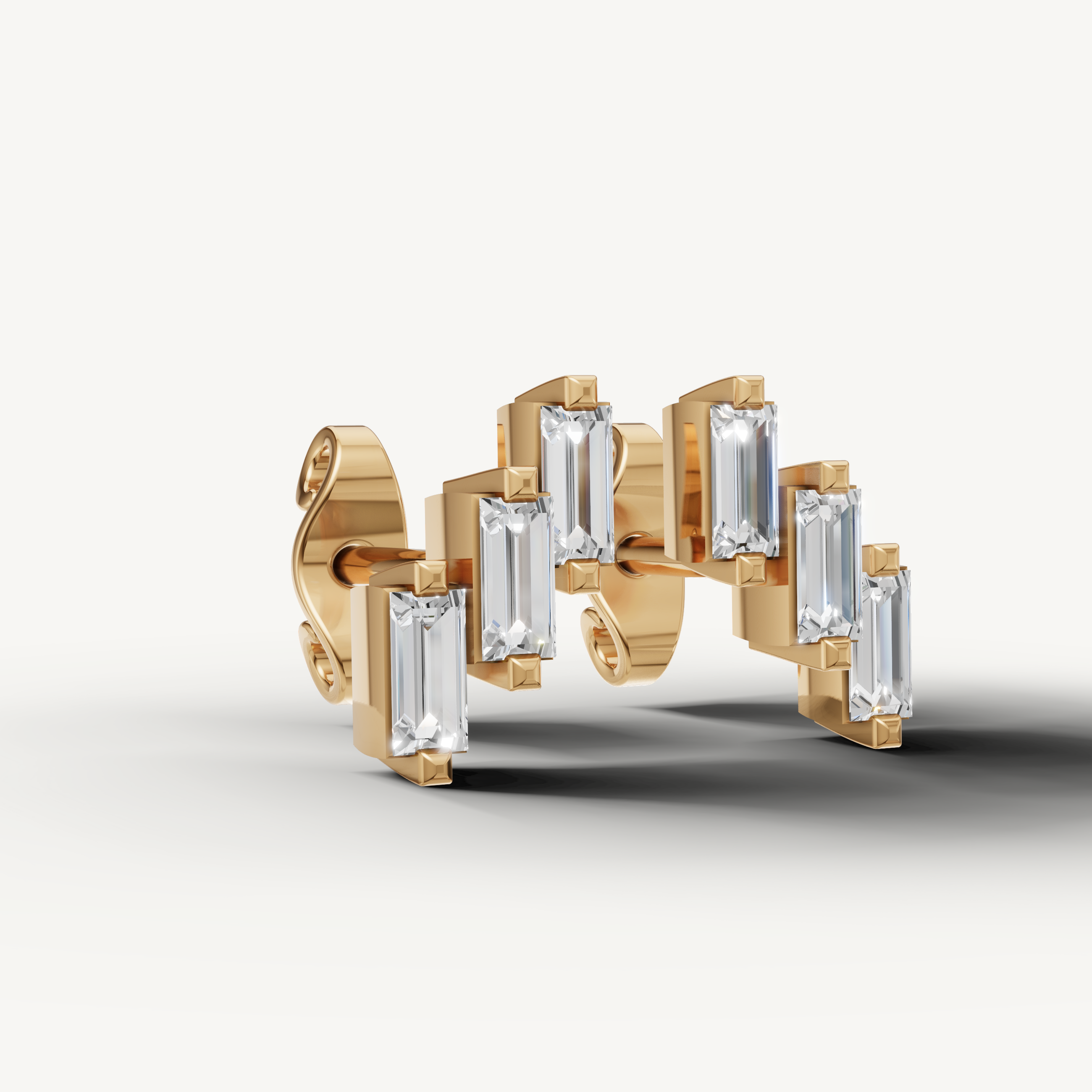 Luxury yellow gold drop earrings with baguette diamonds Raul Diamonds