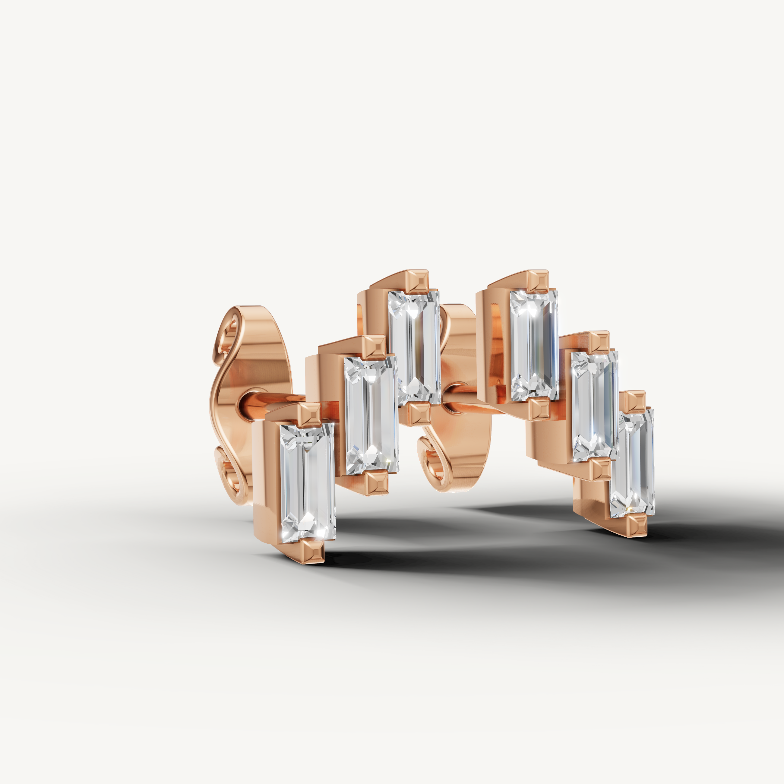 Luxury rose gold drop earrings with baguette diamonds Raul Diamonds