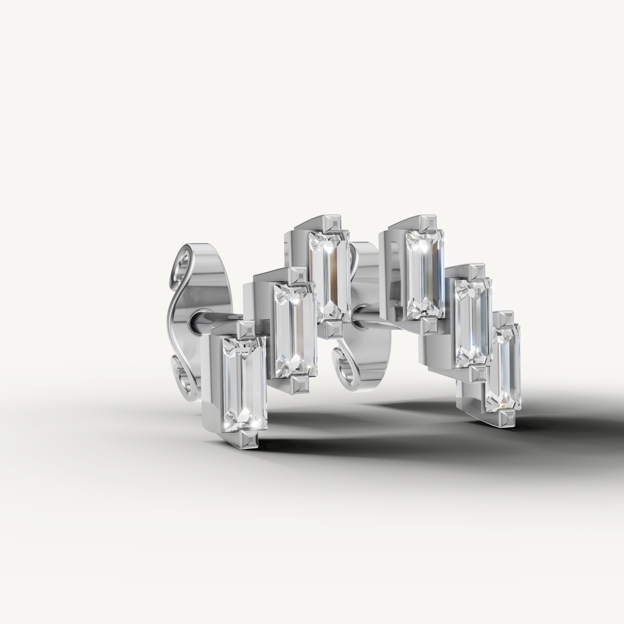 Luxury white gold drop earrings with baguette diamonds Raul Diamonds