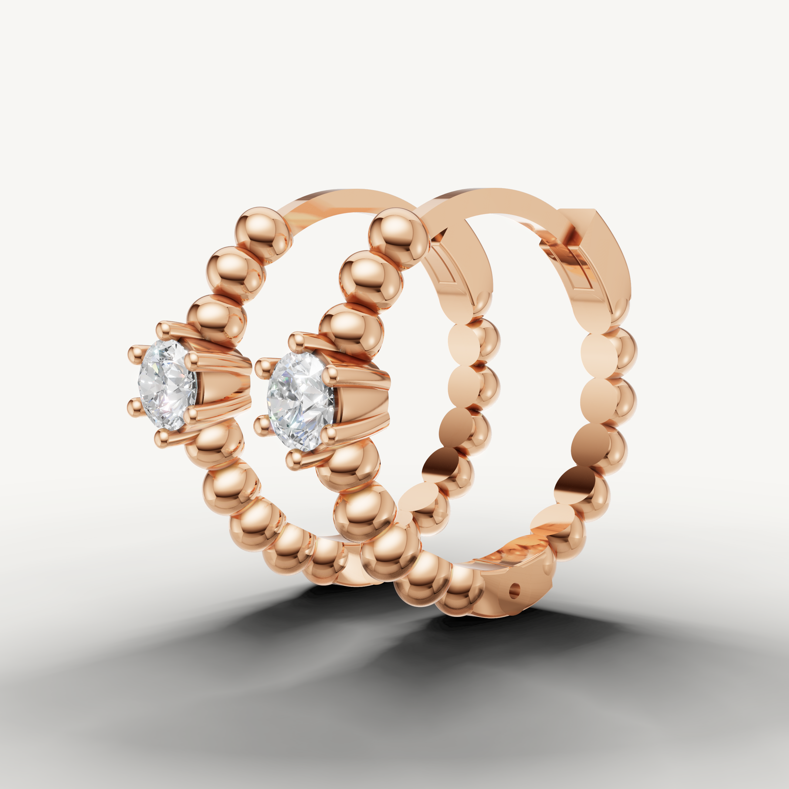 Modern rose gold solitaire diamond hoop earrings Raul Diamonds