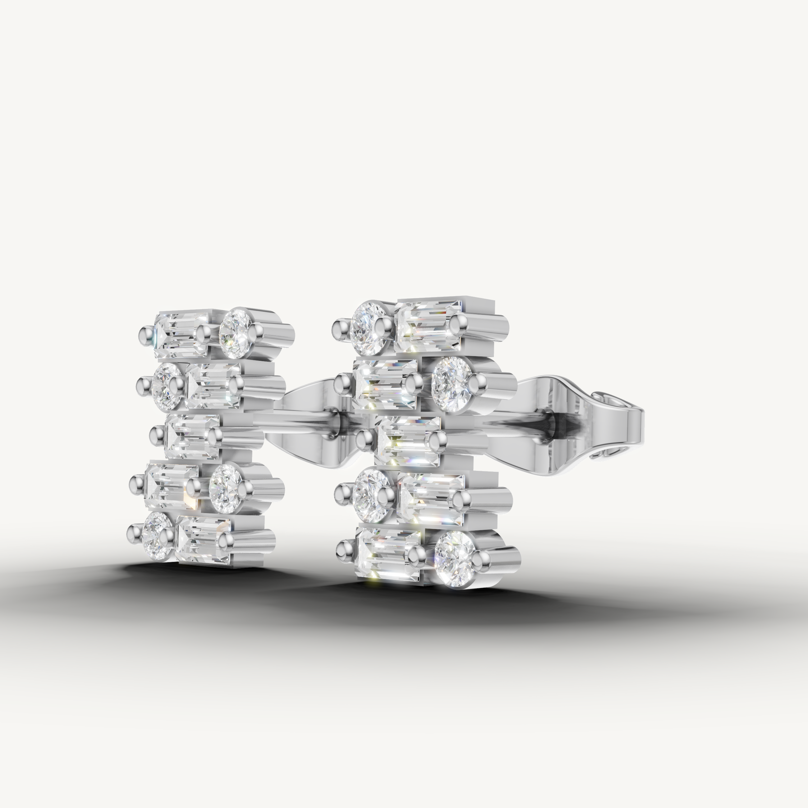 Luxury white gold layered baguette diamond earrings Raul Diamonds