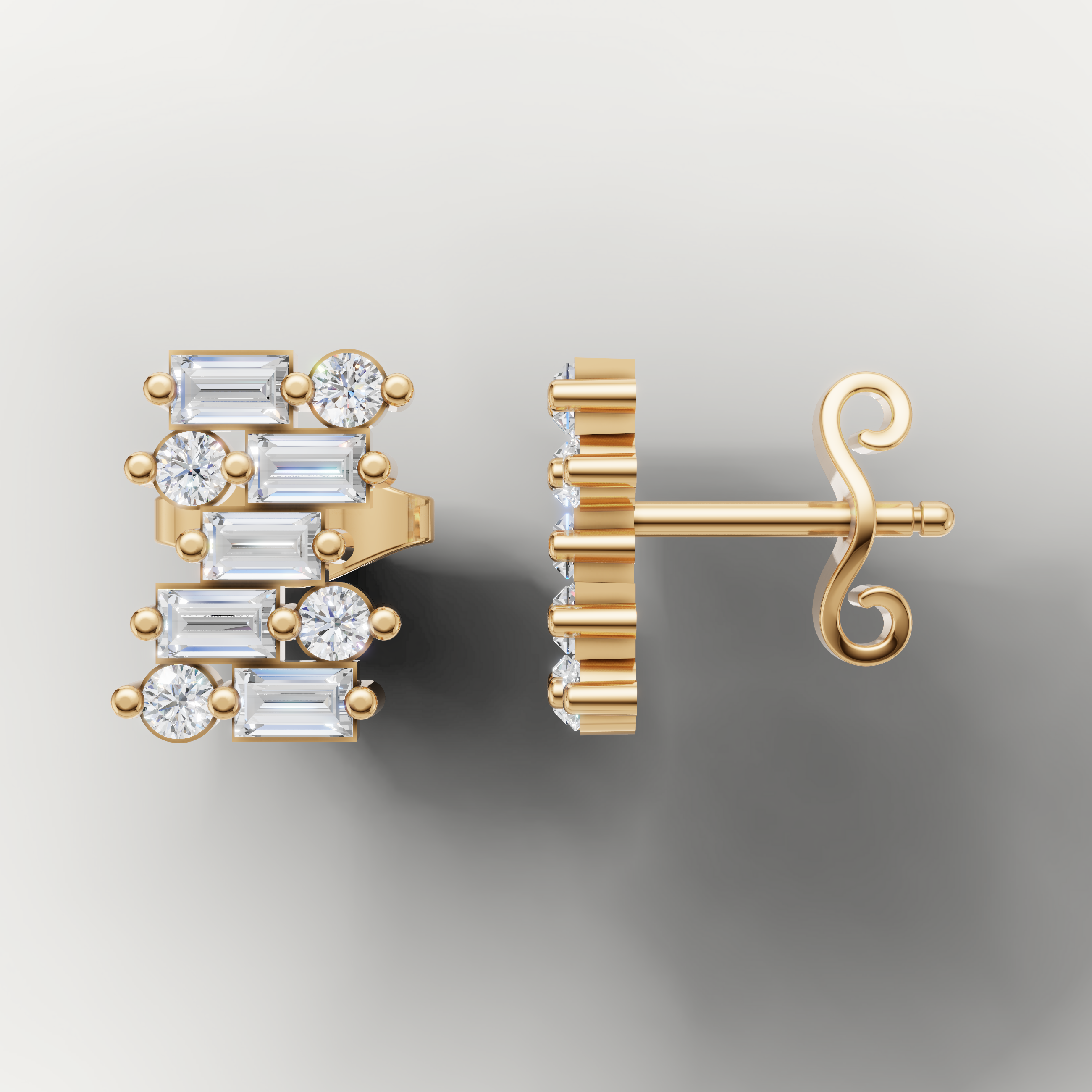 Elegant yellow gold geometric diamond earrings for women by Raul Diamonds