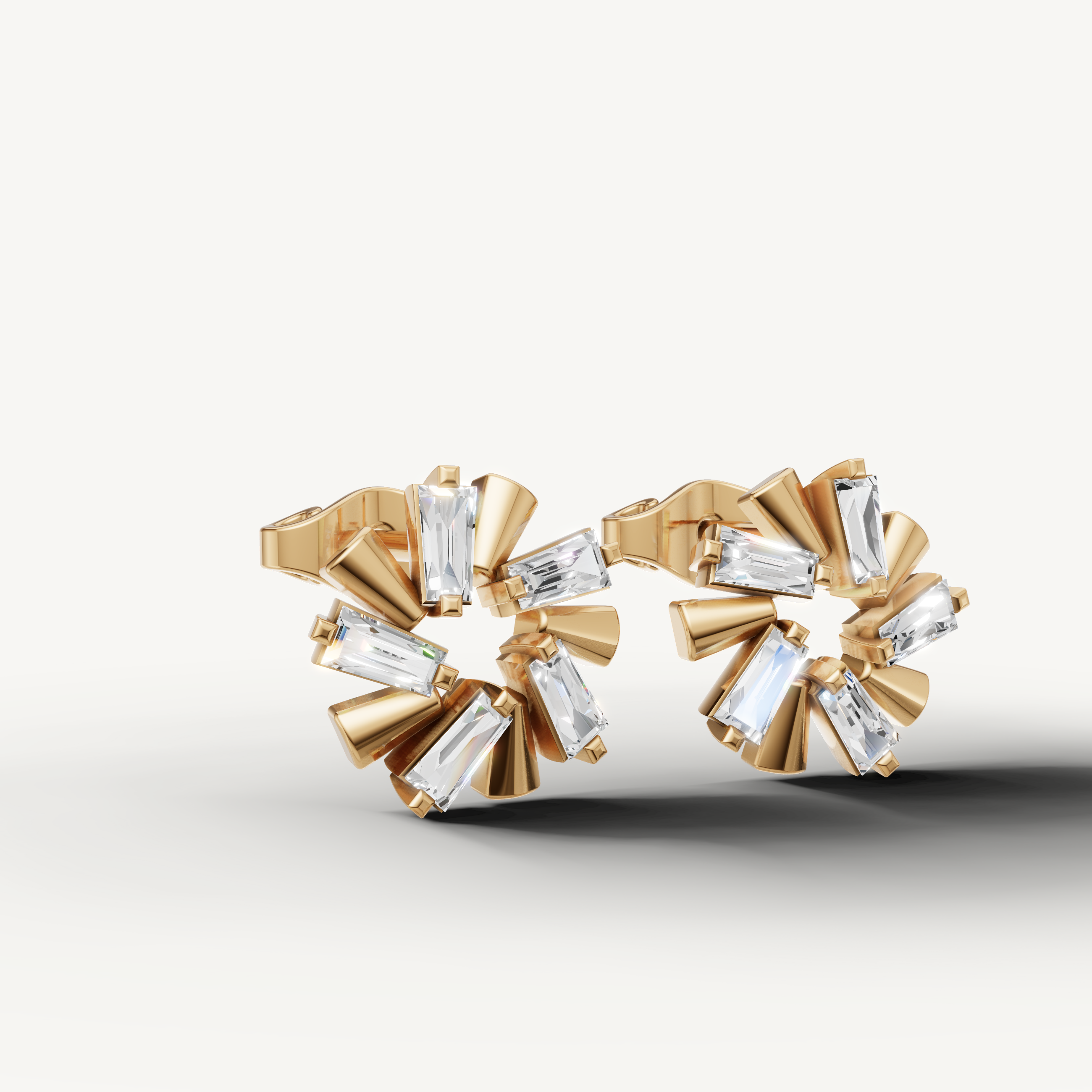 Luxury yellow gold statement baguette diamond earrings for women