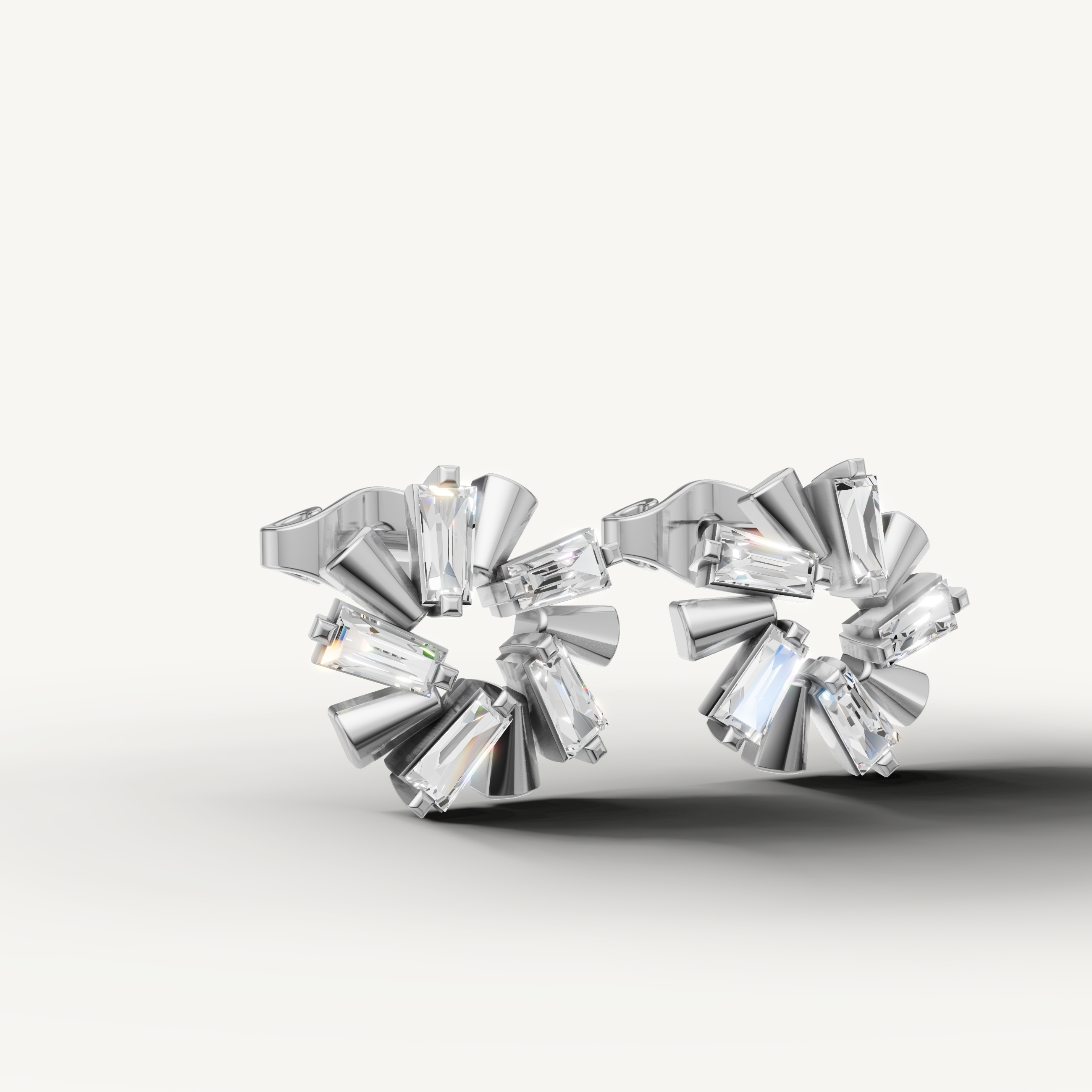 Luxury white gold statement baguette diamond earrings for women
