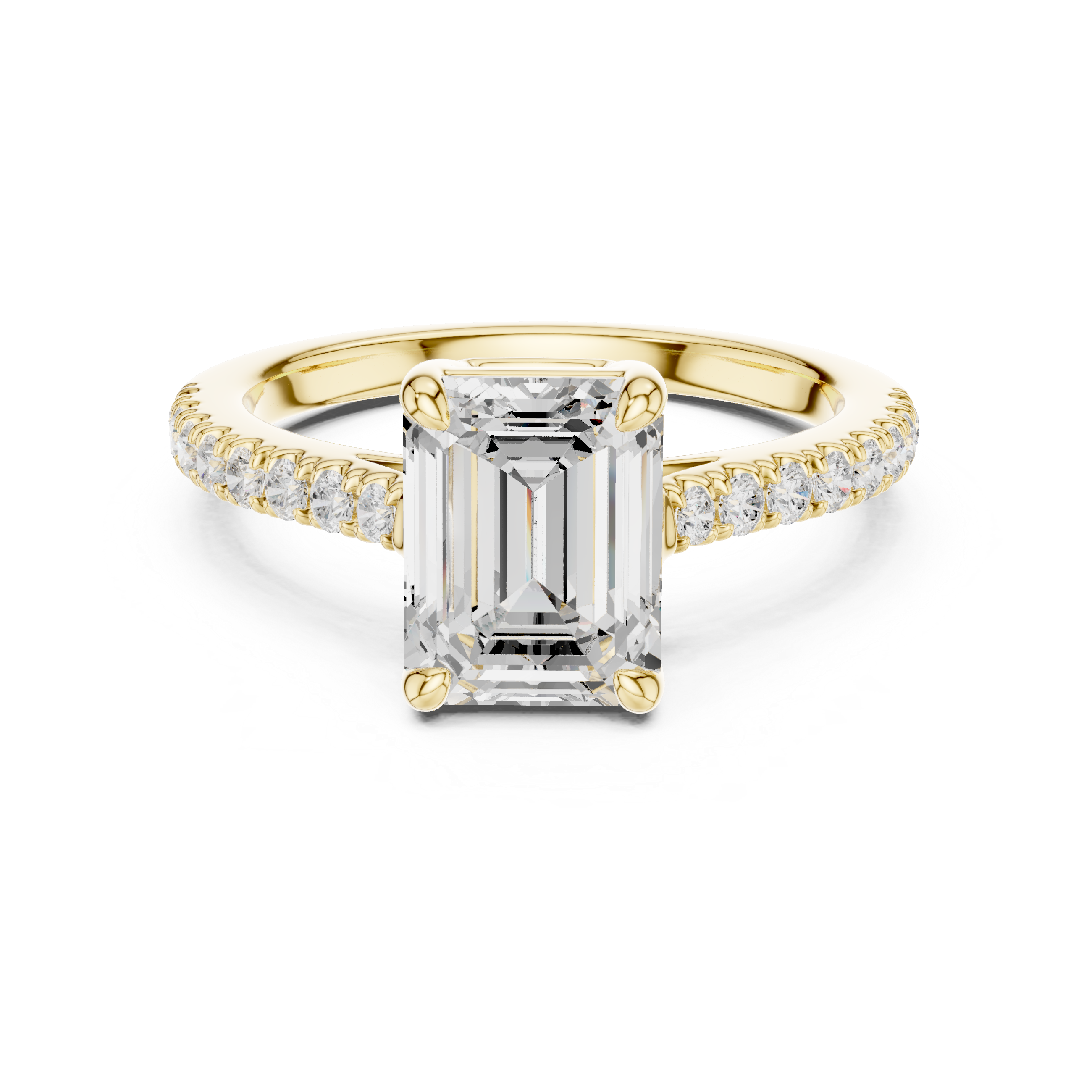 Emerald cut lab grown diamond pavé engagement ring