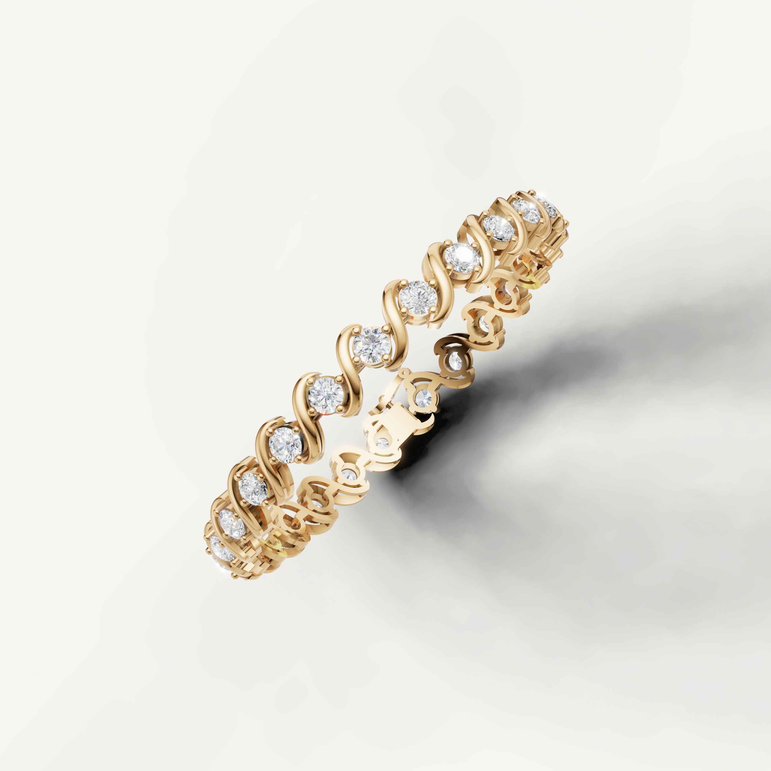 Yellow gold diamond tennis bracelet with infinity twist pattern Raul Diamonds