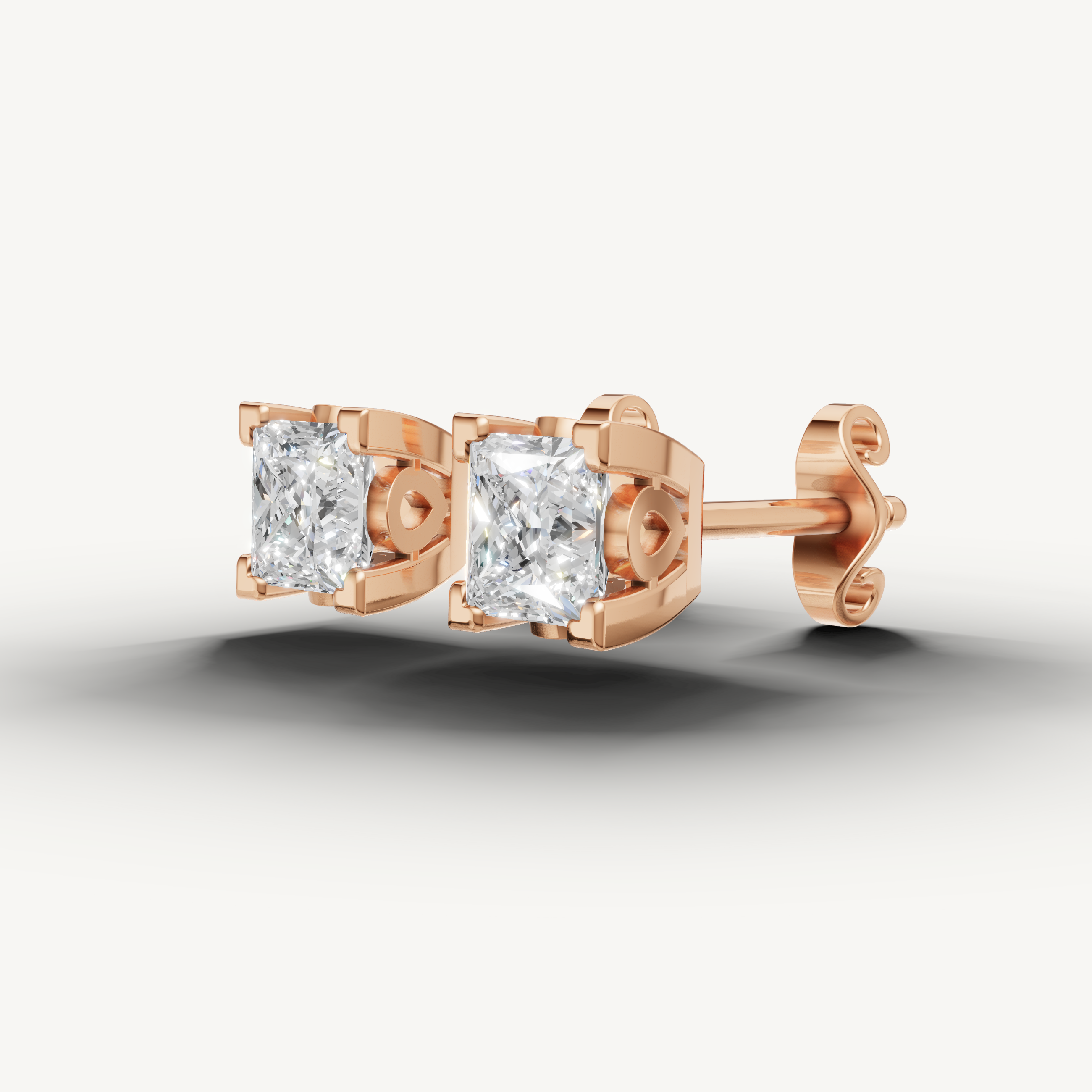 Raul Diamonds rose gold princess diamond stud earrings with refined modern fine jewelry styling