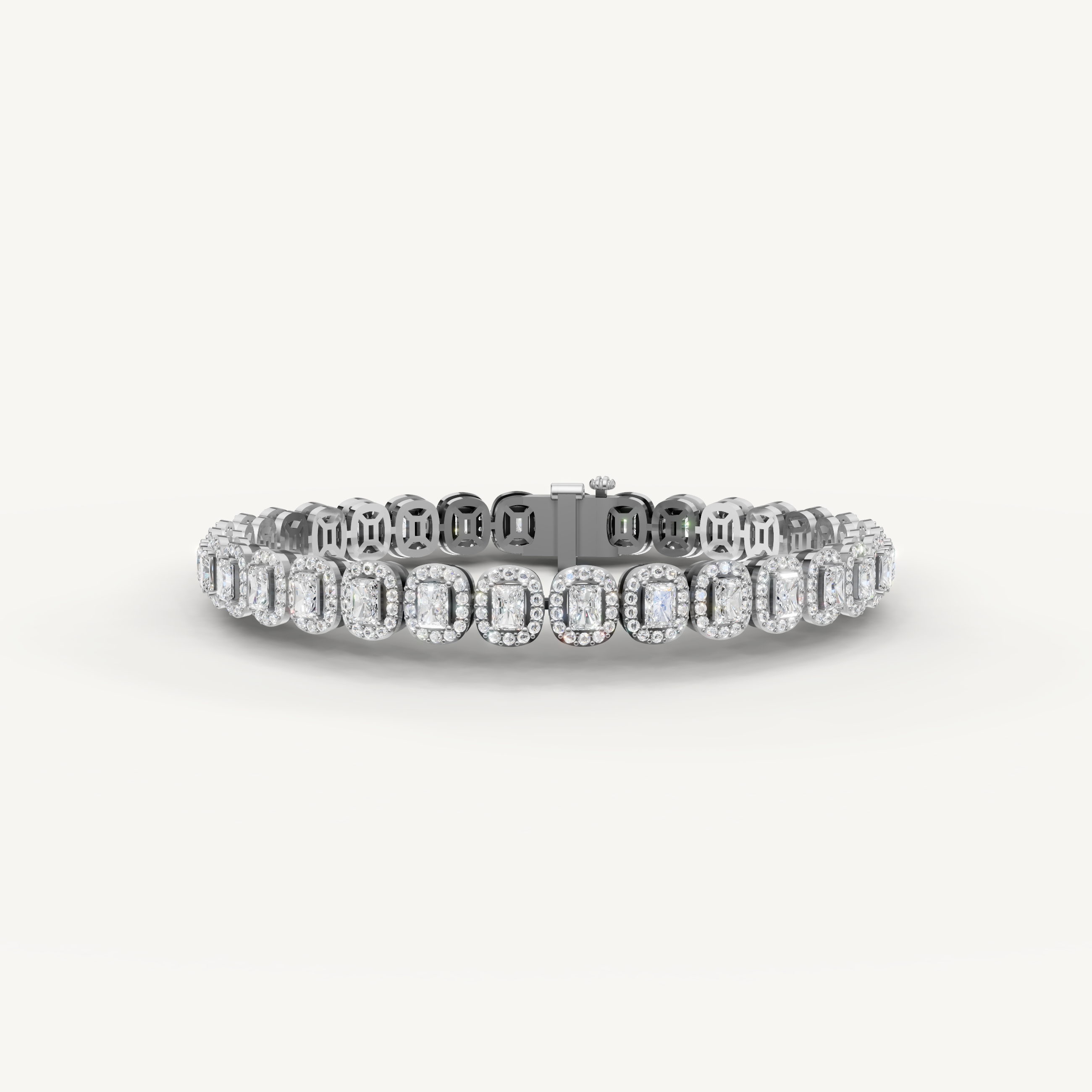 Raul Diamonds white gold emerald cut diamond tennis bracelet with halo setting
